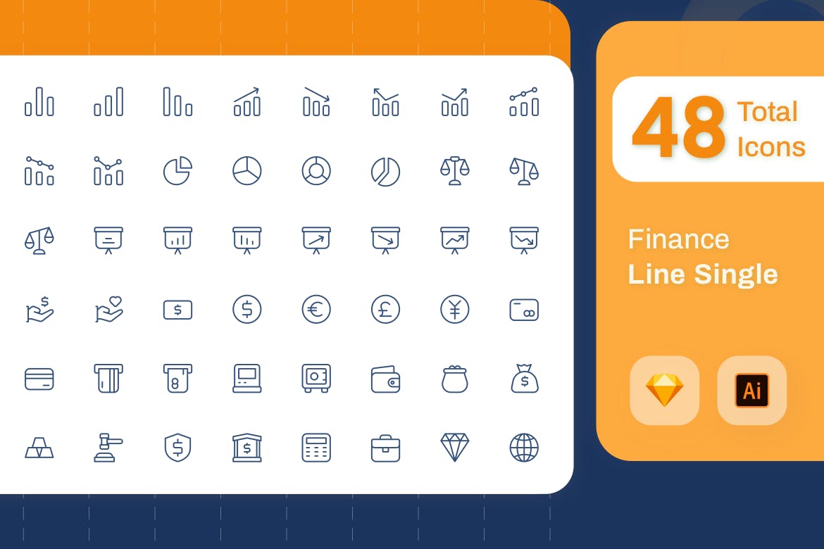 Line Senja系列：互联网金融主题矢量线性16图库精选图标素材包 Line Senja – Finance插图(1)