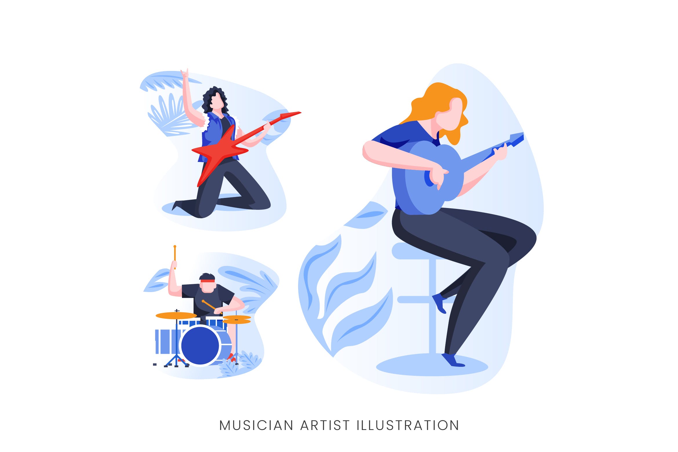 音乐家艺术家人物形象矢量手绘非凡图库精选设计素材 Musician Artist Vector Character Set插图