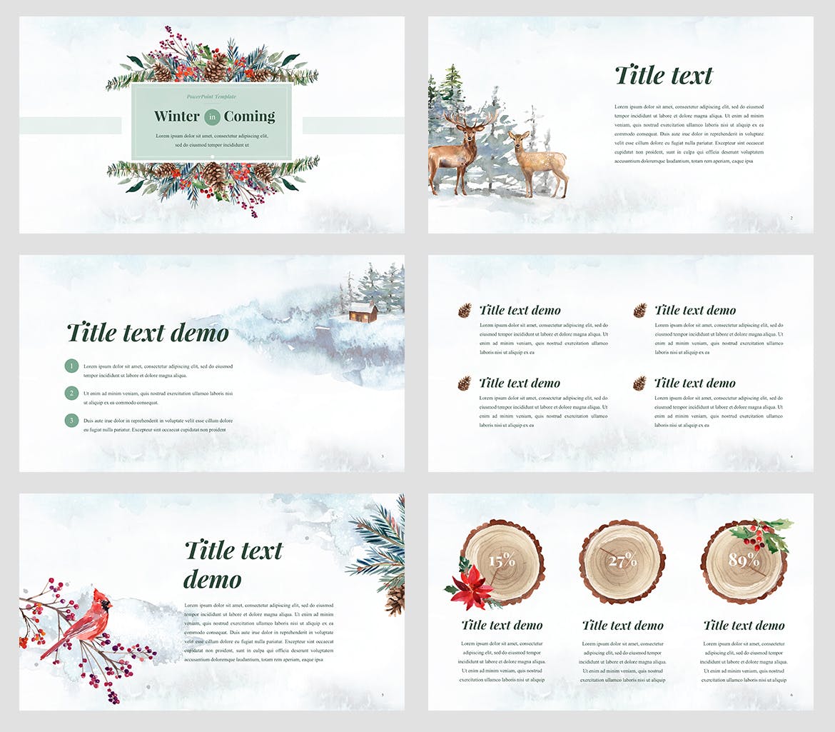 冬季水彩设计风格素材库精选PPT模板下载 Winter – Watercolour PowerPoint Template插图(1)