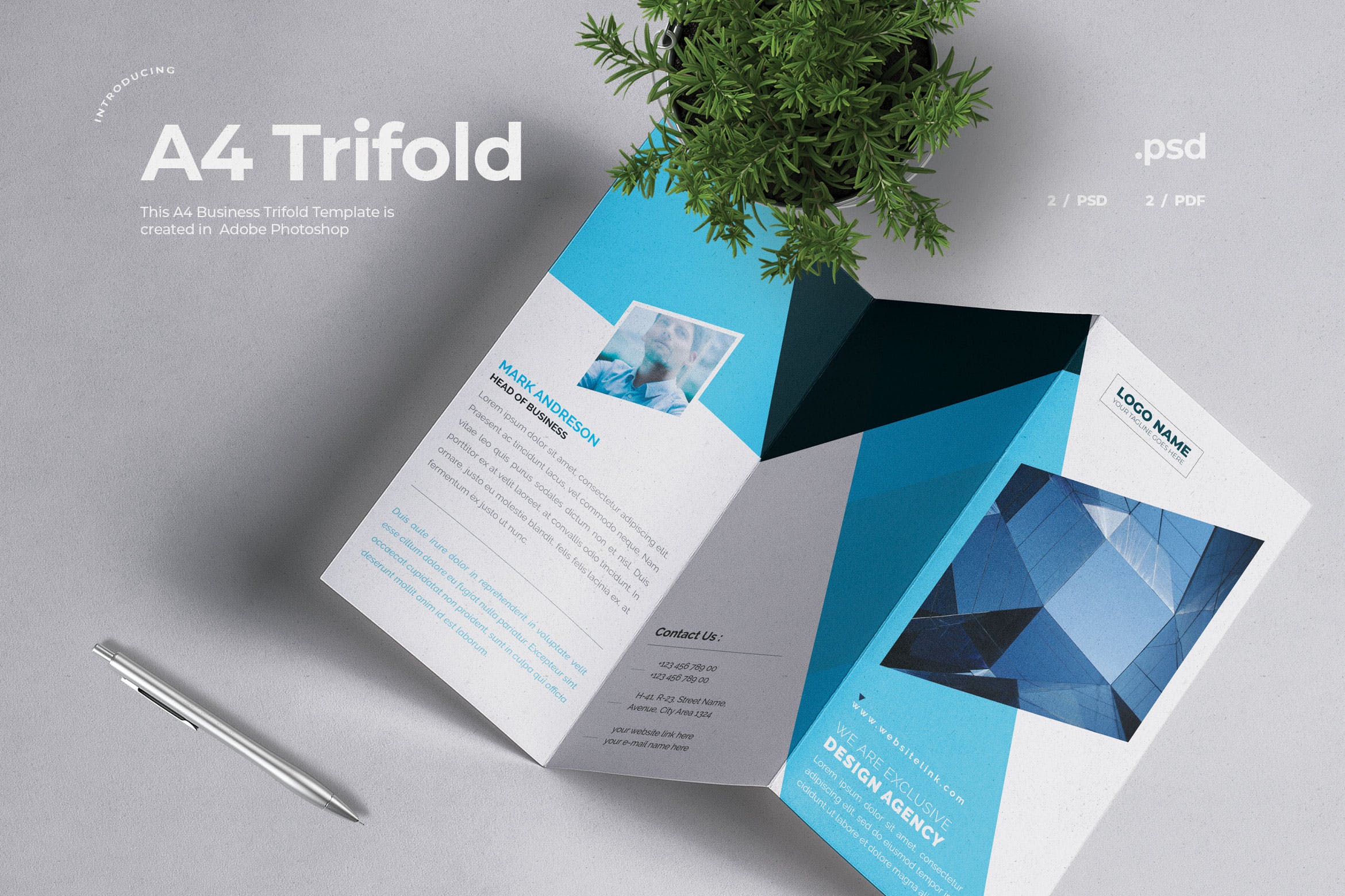 创意代理企业三折页宣传单设计模板 Business Trifold Brochure插图