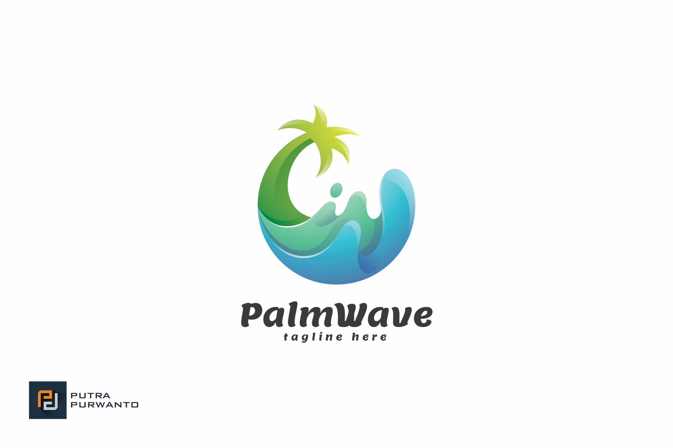 棕榈树&海浪几何图形Logo设计16设计网精选模板 Palm Wave – Logo Template插图
