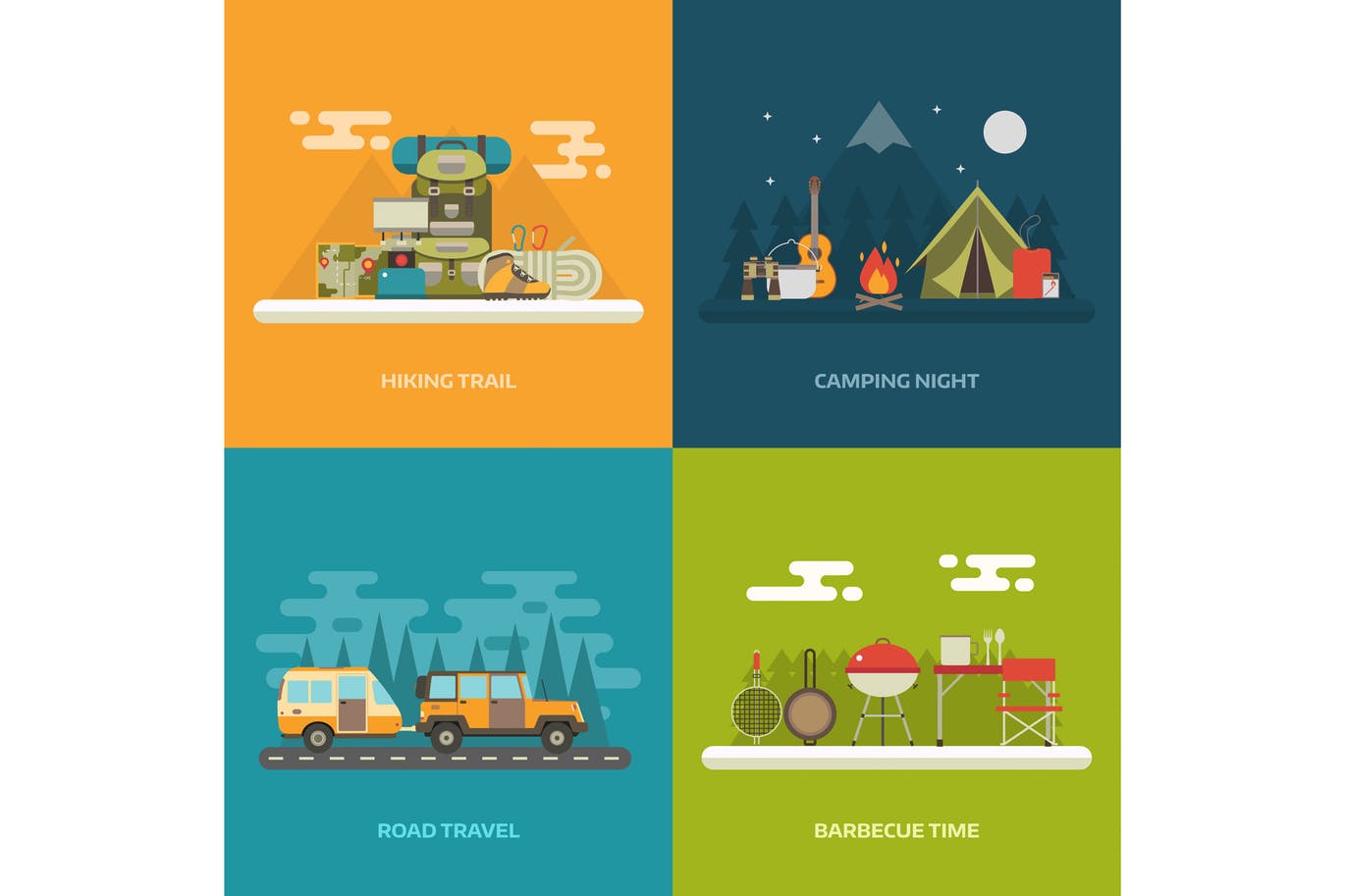 野营户外活动矢量概念插画背景素材 Camping Outdoor Activity Concept Backgrounds插图