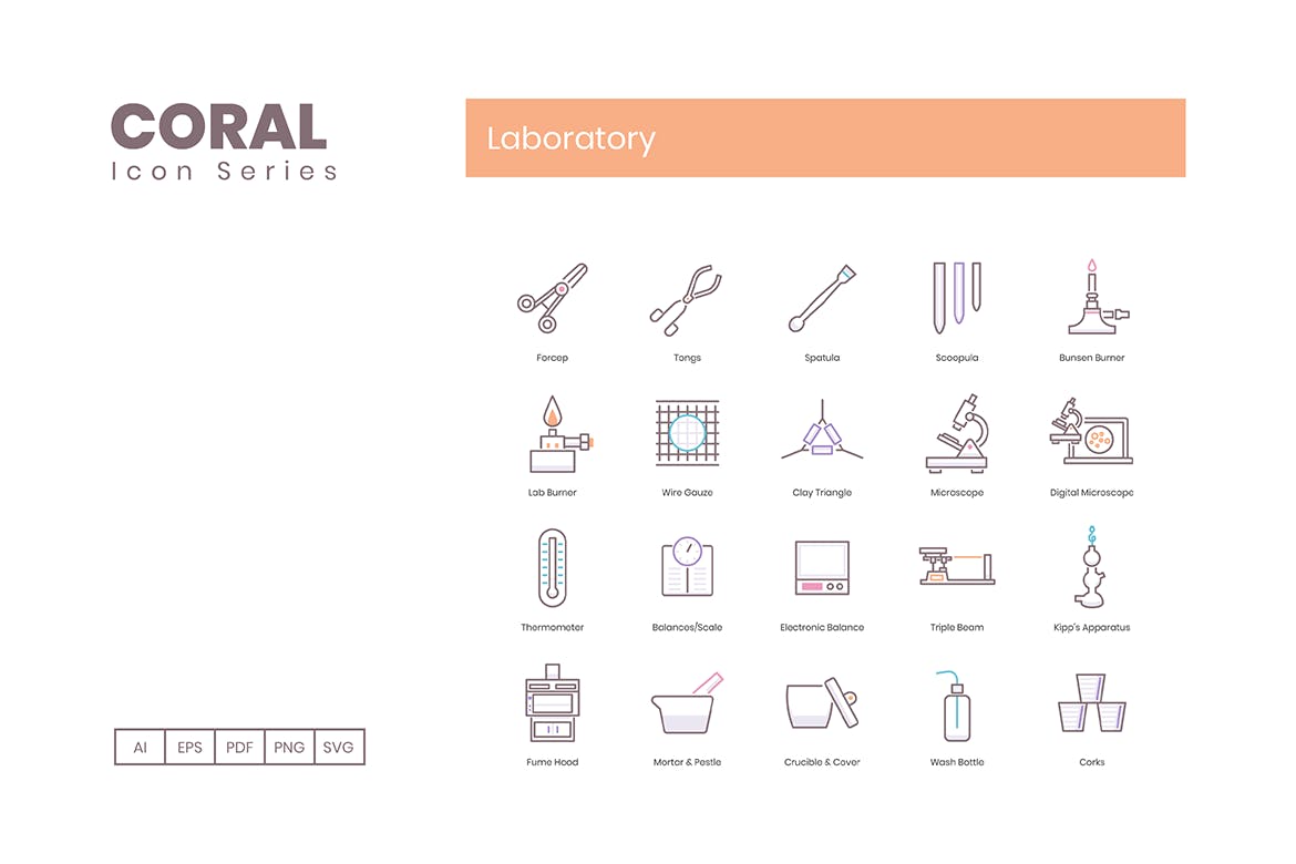 Coral系列-实验室主题矢量素材库精选图标 Laboratory Icons – Coral Series插图(3)