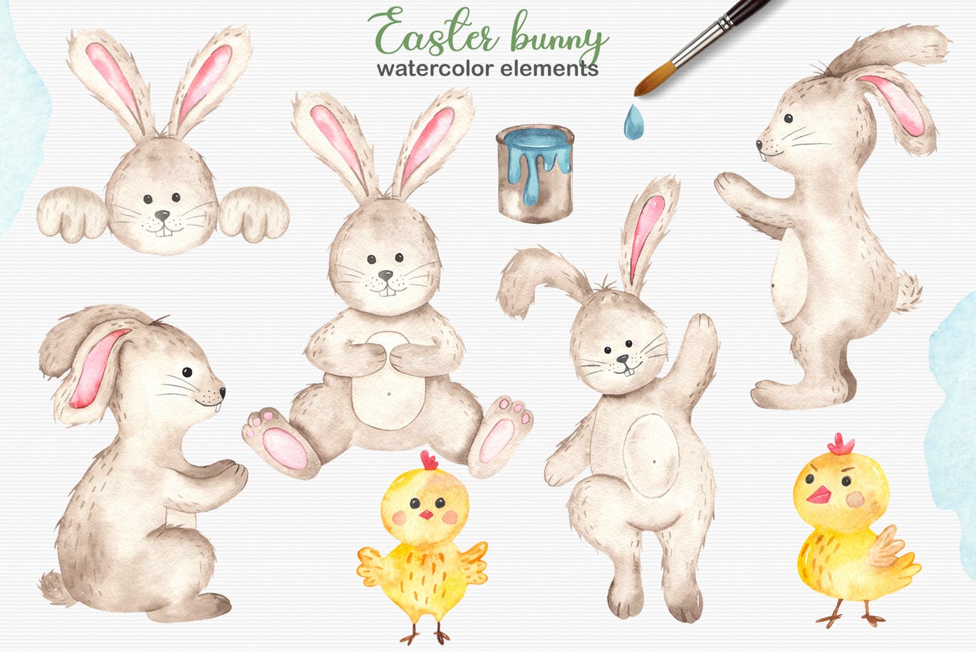 复活节兔子水彩手绘素材套装 Watercolor Easter Bunny collection插图(1)