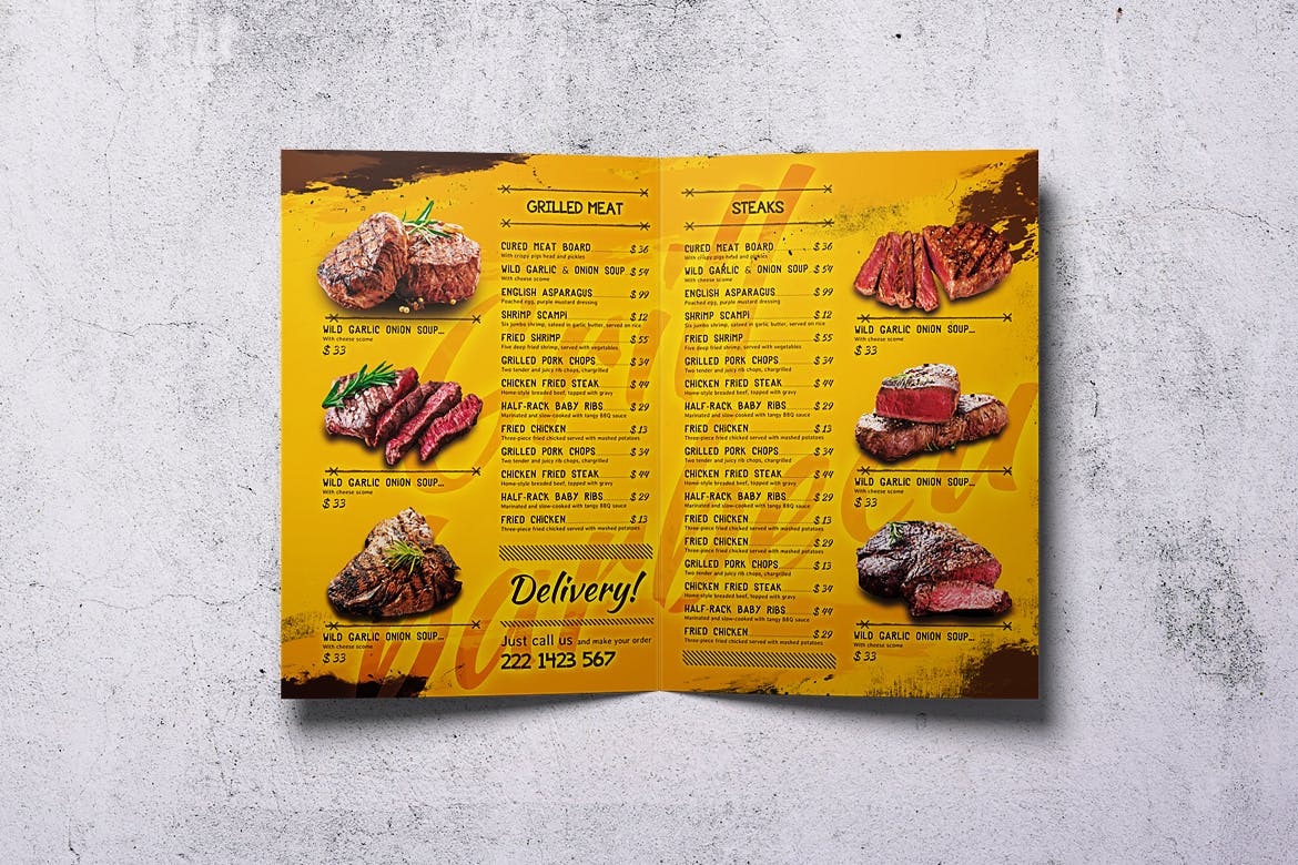A4&美国信纸规格BBQ烧烤素材库精选菜单模板 Barbecue Bifold A4 & US Letter Food Menu插图(2)