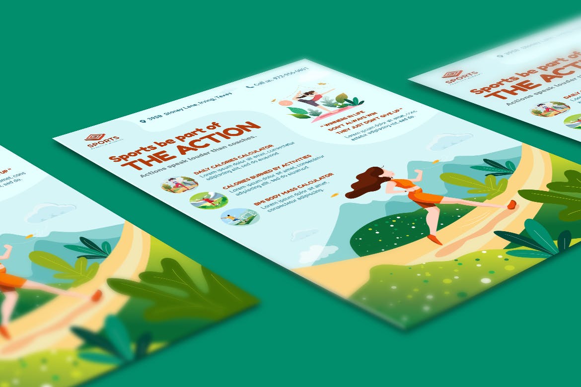 体育活动主题宣传单版式设计模板 Sport Activities Flyer Illustration Template插图(1)