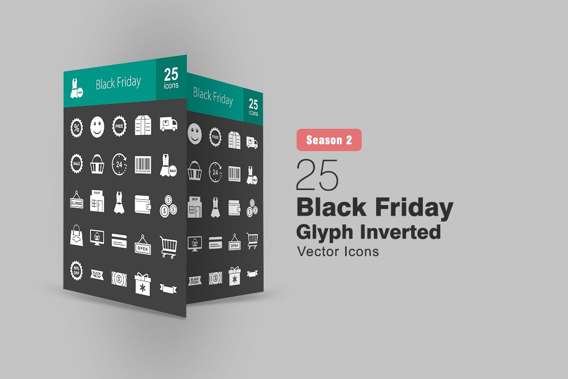 25枚黑色星期五主题反转色矢量16图库精选图标 25 Black Friday Glyph Inverted Icons插图