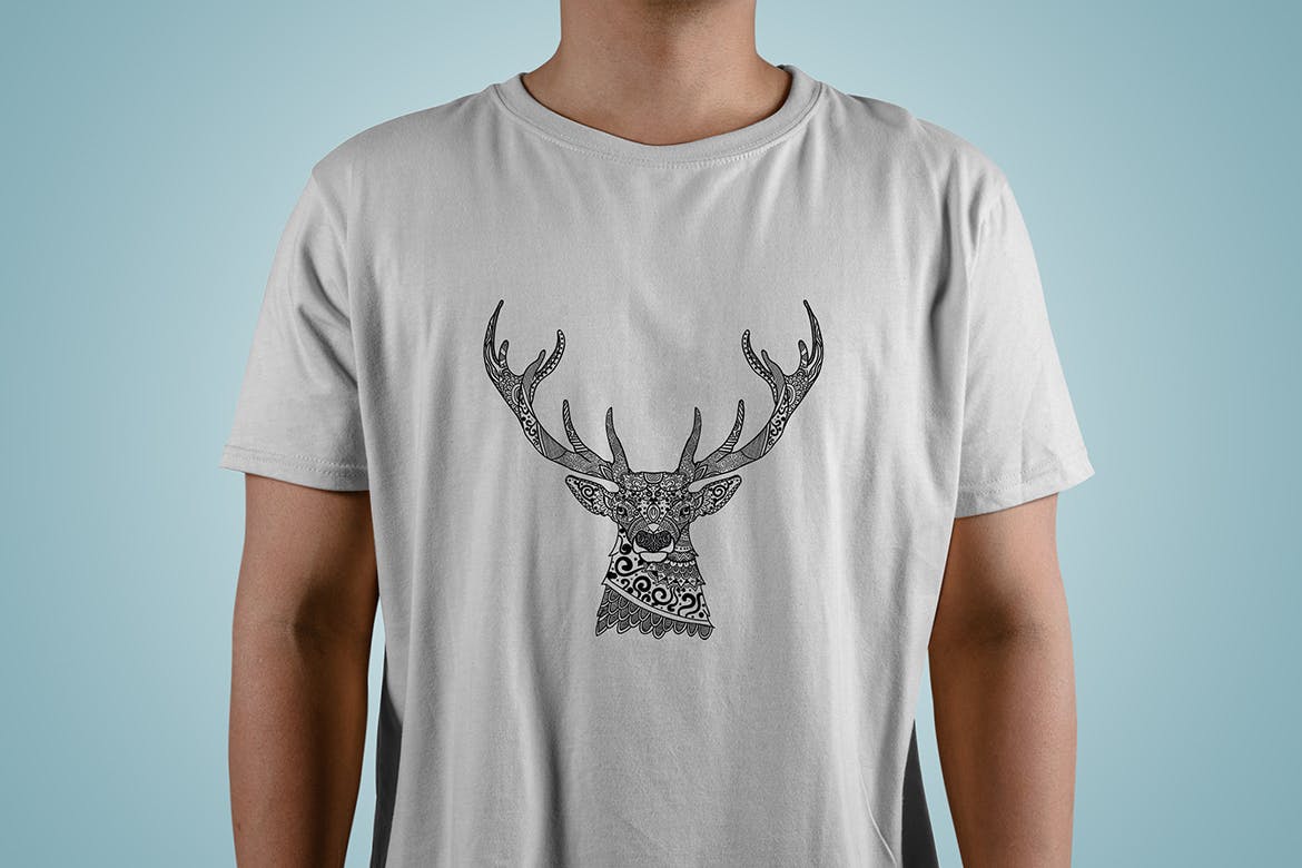 鹿-曼陀罗花手绘T恤印花图案设计矢量插画16图库精选素材 Deer Mandala T-shirt Design Vector Illustration插图(2)