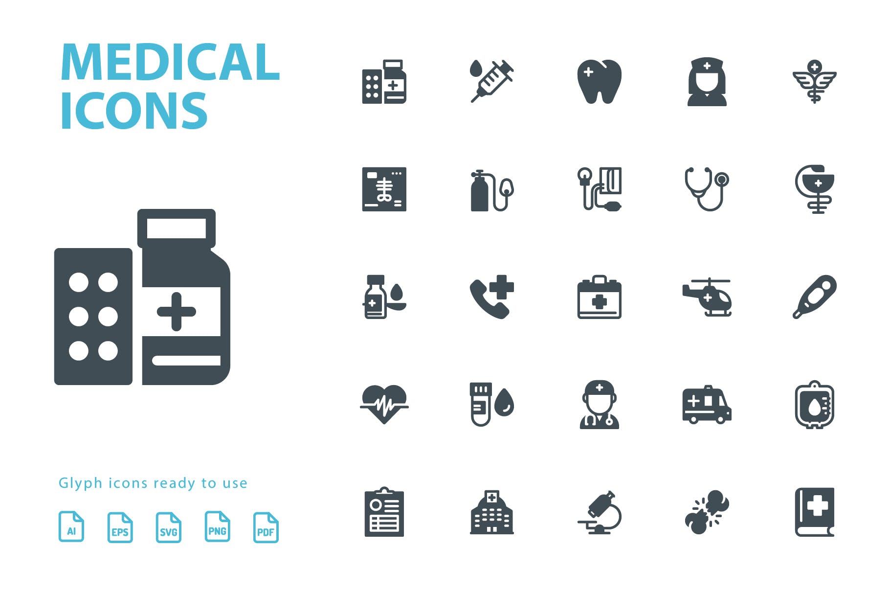 25枚医疗药物主题矢量符号素材库精选图标v1 Medical Glyph Icons插图(2)