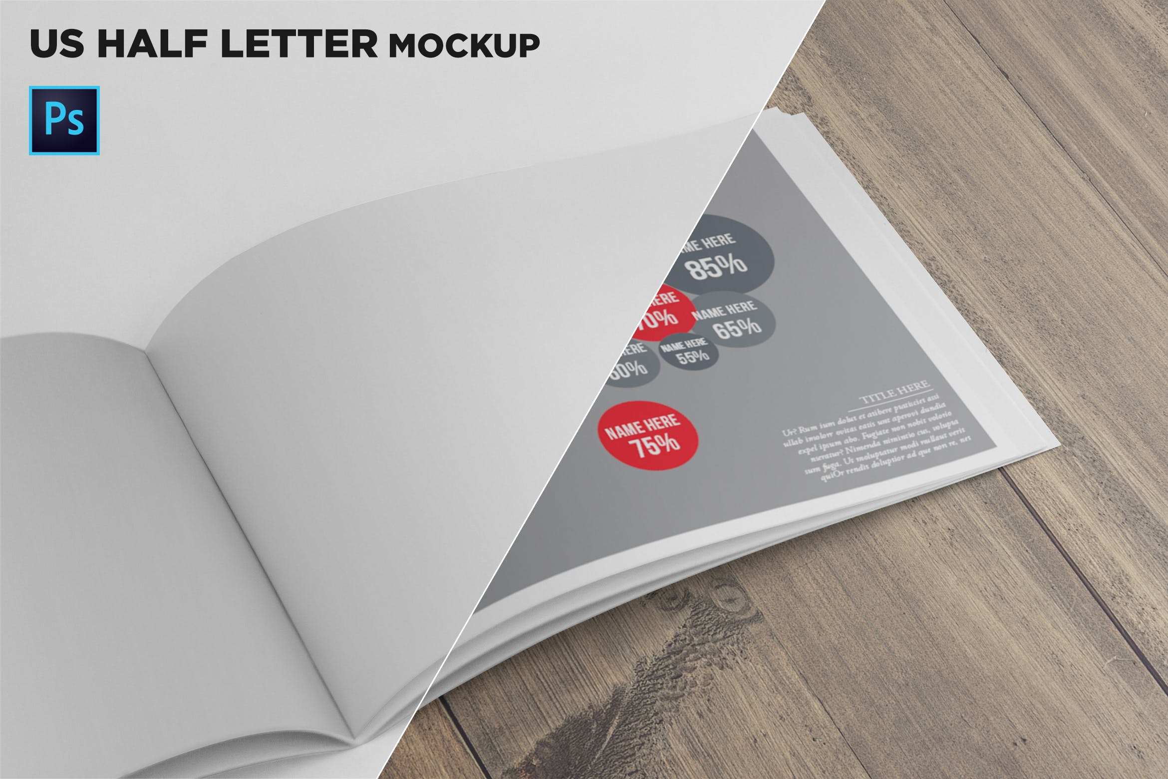 横版设计企业&品牌宣传册右侧特写图样机16设计网精选模板 US Half Letter Brochure Mockup Closeup Right Page插图