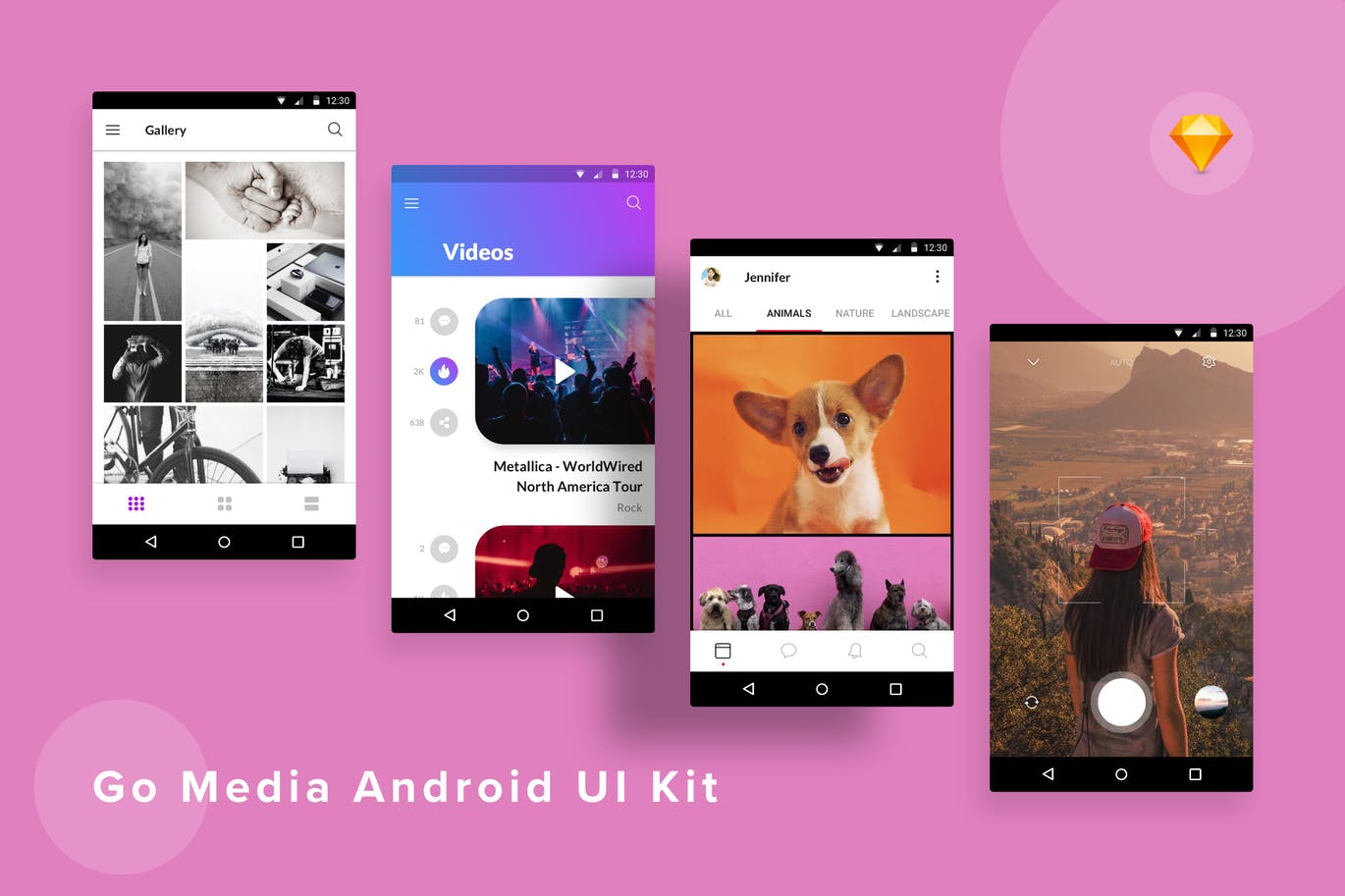 安卓手机多媒体相册APP应用UI设计16图库精选套件SKETCH模板 GoMedia Android UI Kit (Sketch)插图