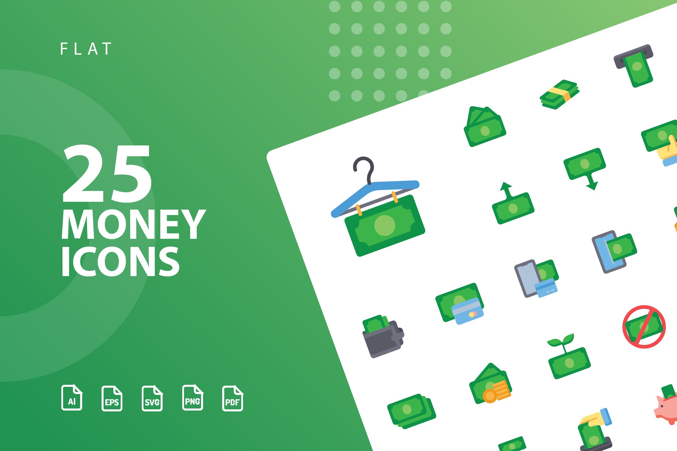 25枚金钱主题扁平设计风格矢量非凡图库精选图标 Money Flat Icons插图