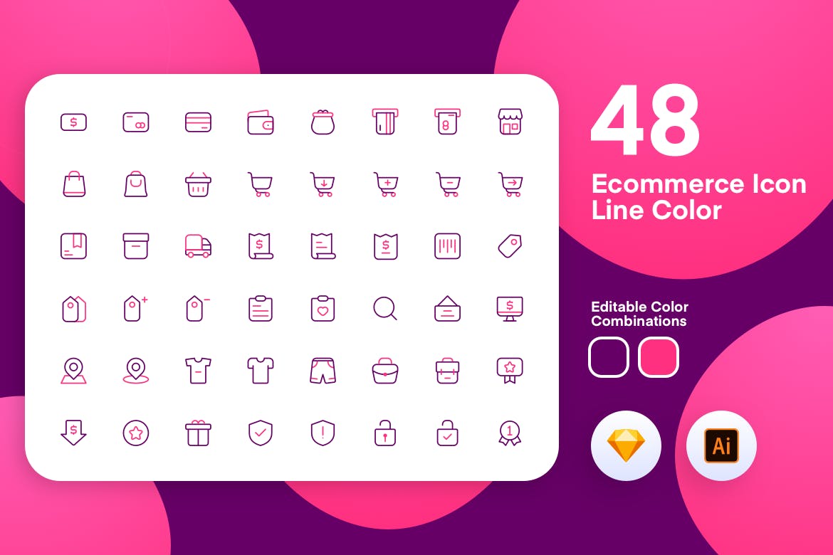 48枚电子商务主题彩色矢量线性素材库精选图标 eComerce Icon Line Color插图(1)