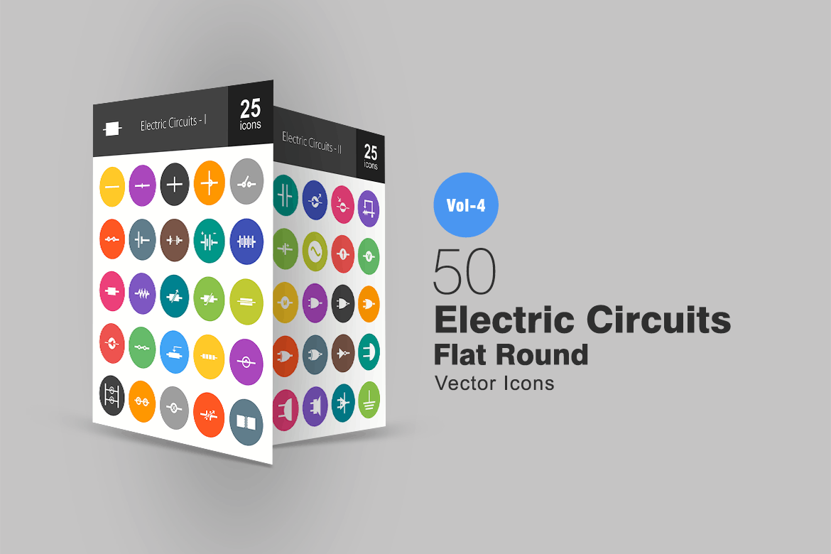 50枚电路线路板主题扁平风圆形16设计素材网精选图标 50 Electric Circuits Flat Round Icons插图