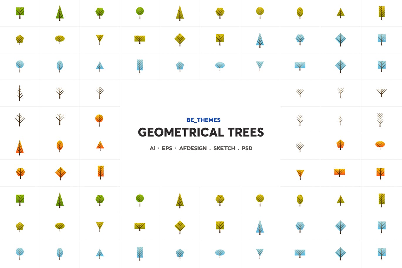 树木几何图形亿图网易图库精选图标矢量设计模板 Geometrical Trees Icon Template插图