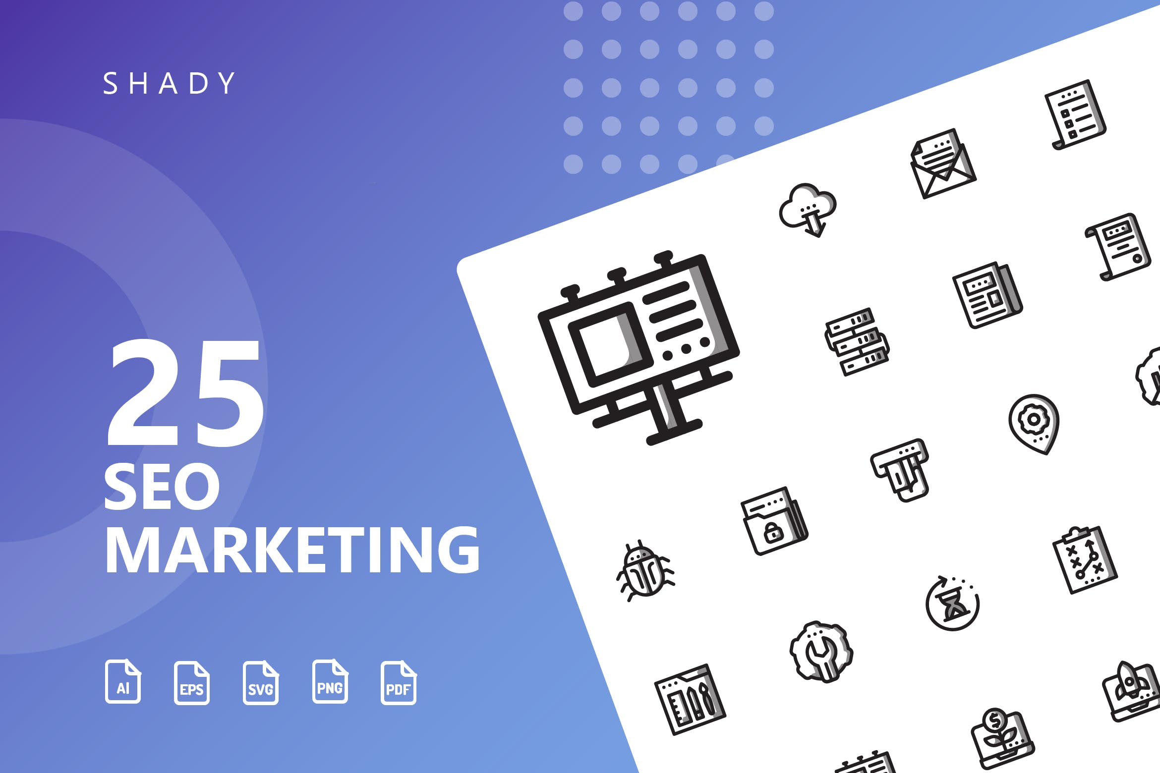 25枚SEO搜索引擎优化营销矢量阴影16设计素材网精选图标v1 SEO Marketing Shady Icons插图