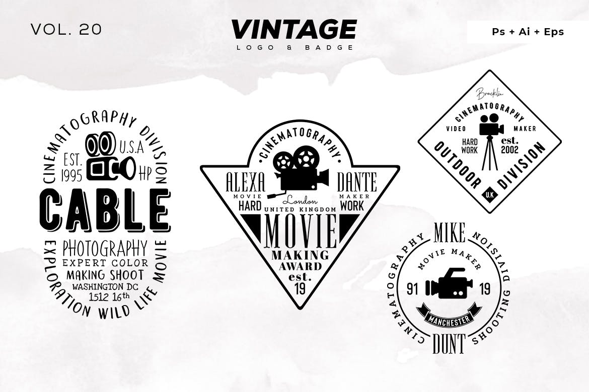 欧美复古设计风格品牌普贤居精选LOGO商标模板v20 Vintage Logo & Badge Vol. 20插图