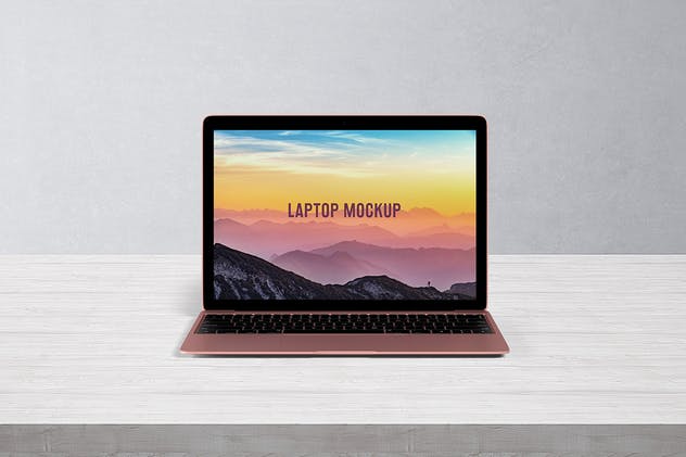 玫瑰金笔记本电脑屏幕预览普贤居精选样机模板 14×9 Laptop Screen Mock-Up – Rose Gold插图(2)