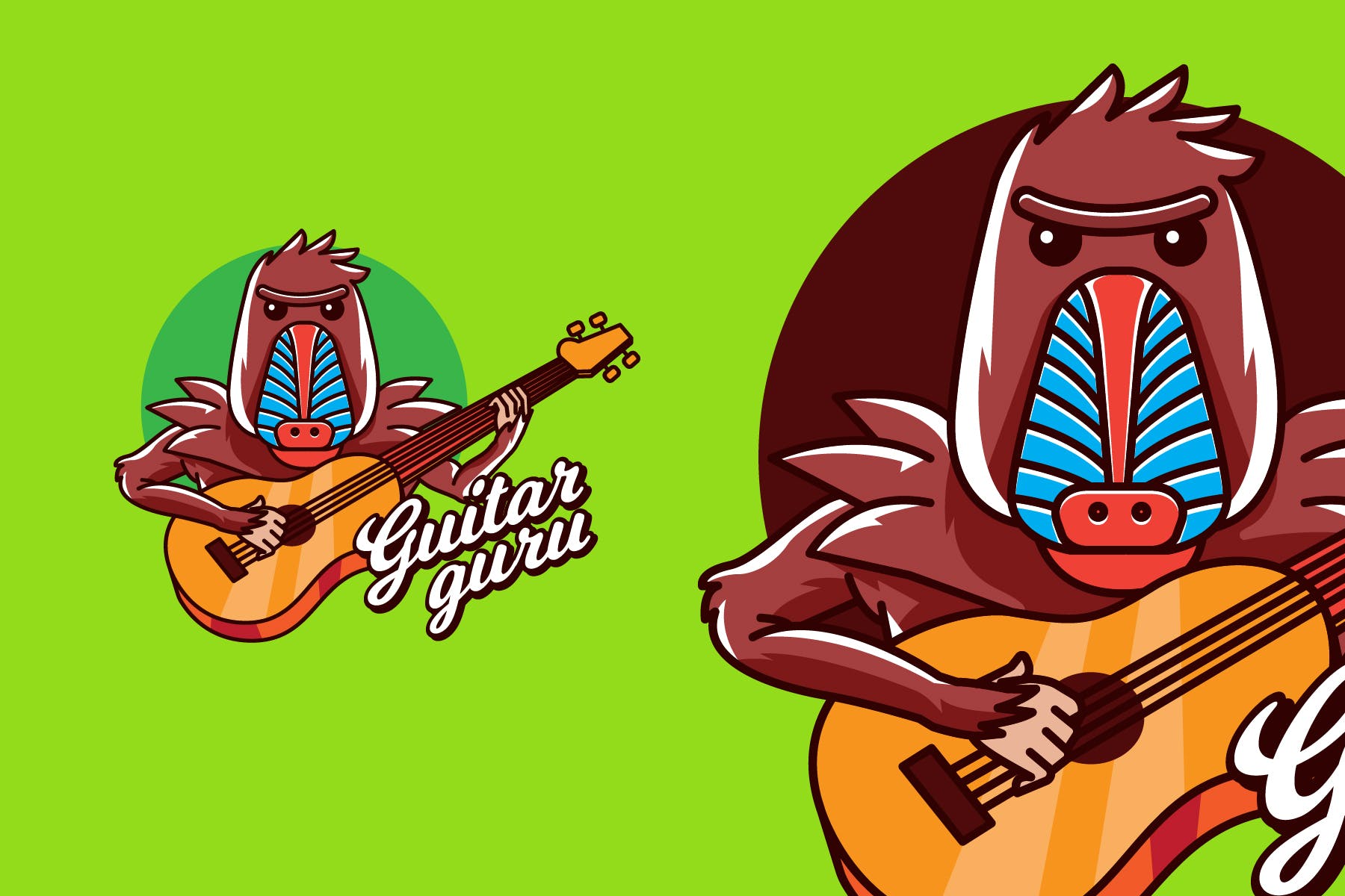吉他大师卡通形象音乐培训品牌Logo设计素材库精选模板 GUITAR GURU – Mascot & Esport Logo插图