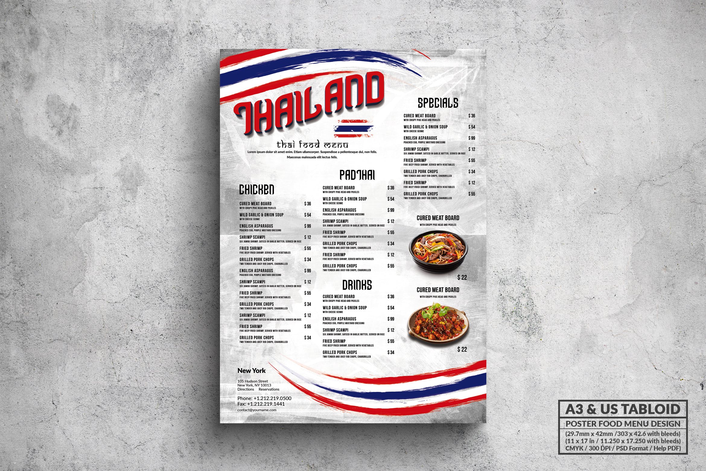 泰国菜招牌餐厅普贤居精选菜单模板 Thai Cuisine Poster Food Menu – A3 & US Tabloid插图