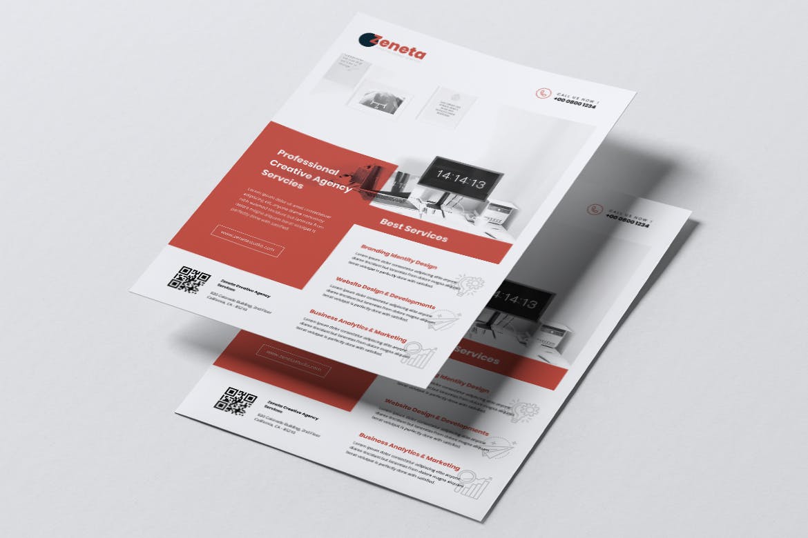 创意代理公司宣传单&企业名片设计模板 ZENETA Creative Agency Flyer & Business Card插图(1)