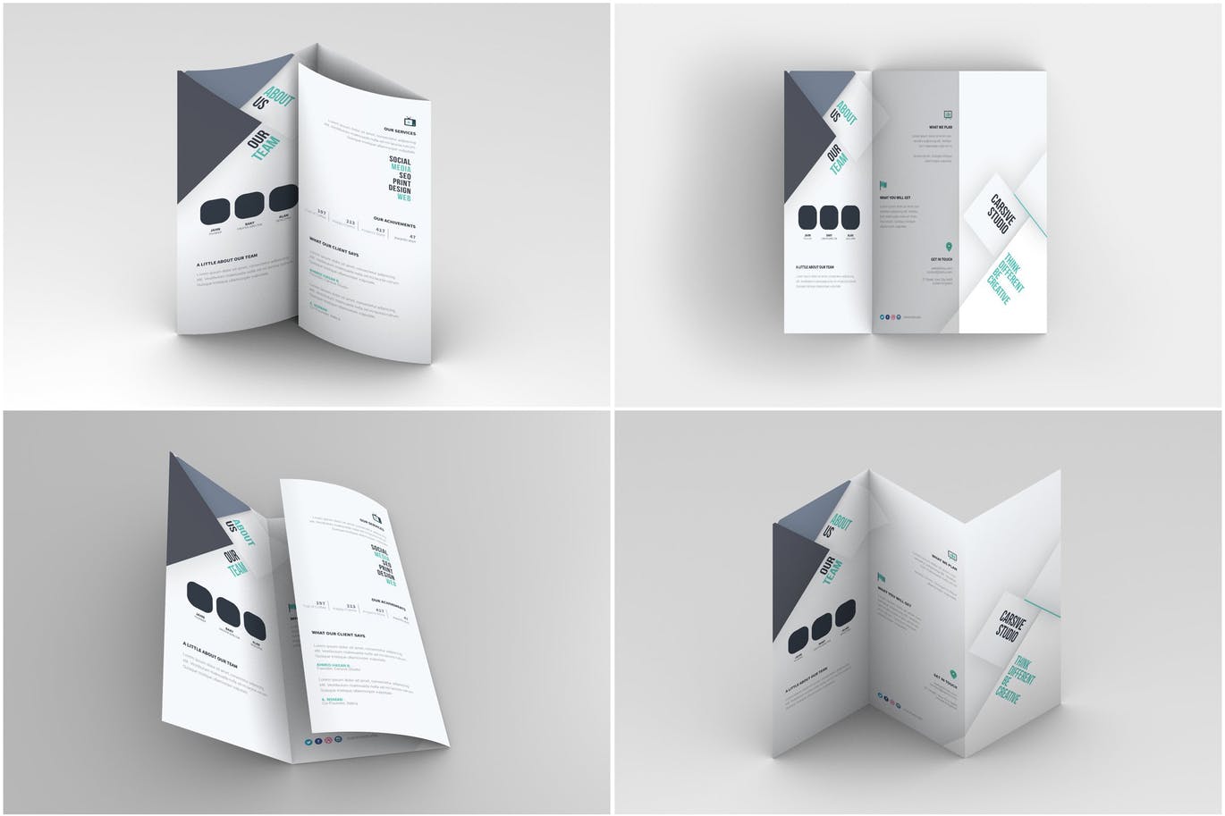 三折页传单设计多角度效果图样机素材库精选模板 Trifold Brochure Mock-Up插图