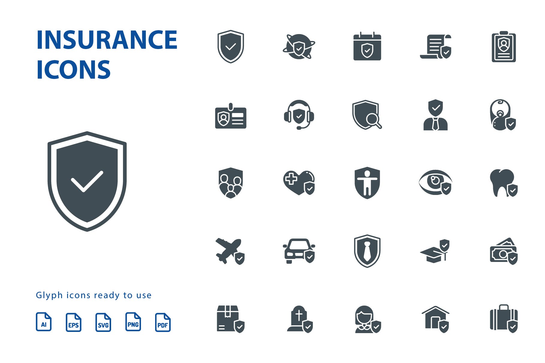 25枚保险行业标志符号矢量非凡图库精选图标 Insurance Glyph插图(1)