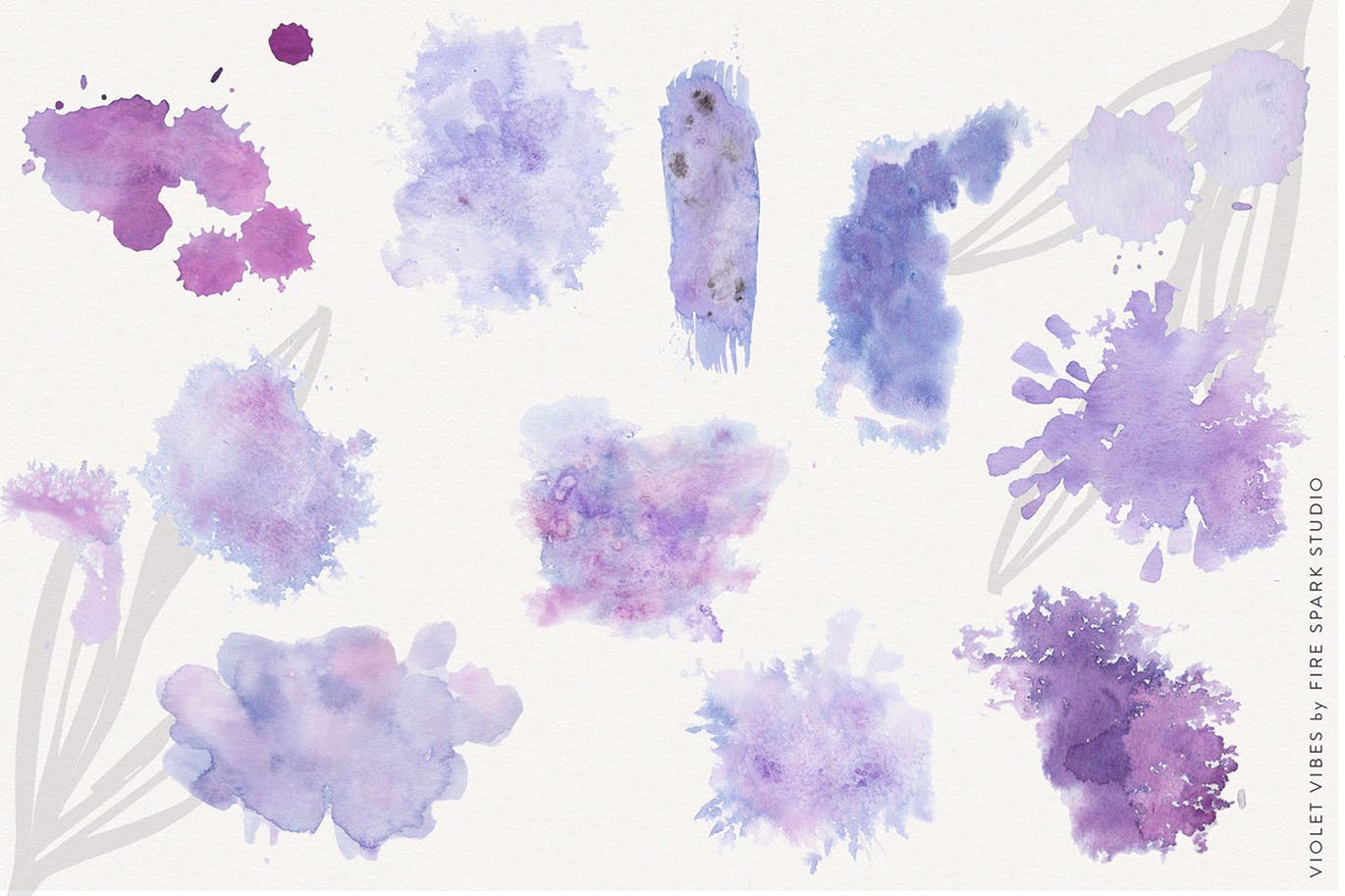 紫罗兰色时尚水彩手绘设计套件 Violet Vibes Graphic Art Kit插图(6)