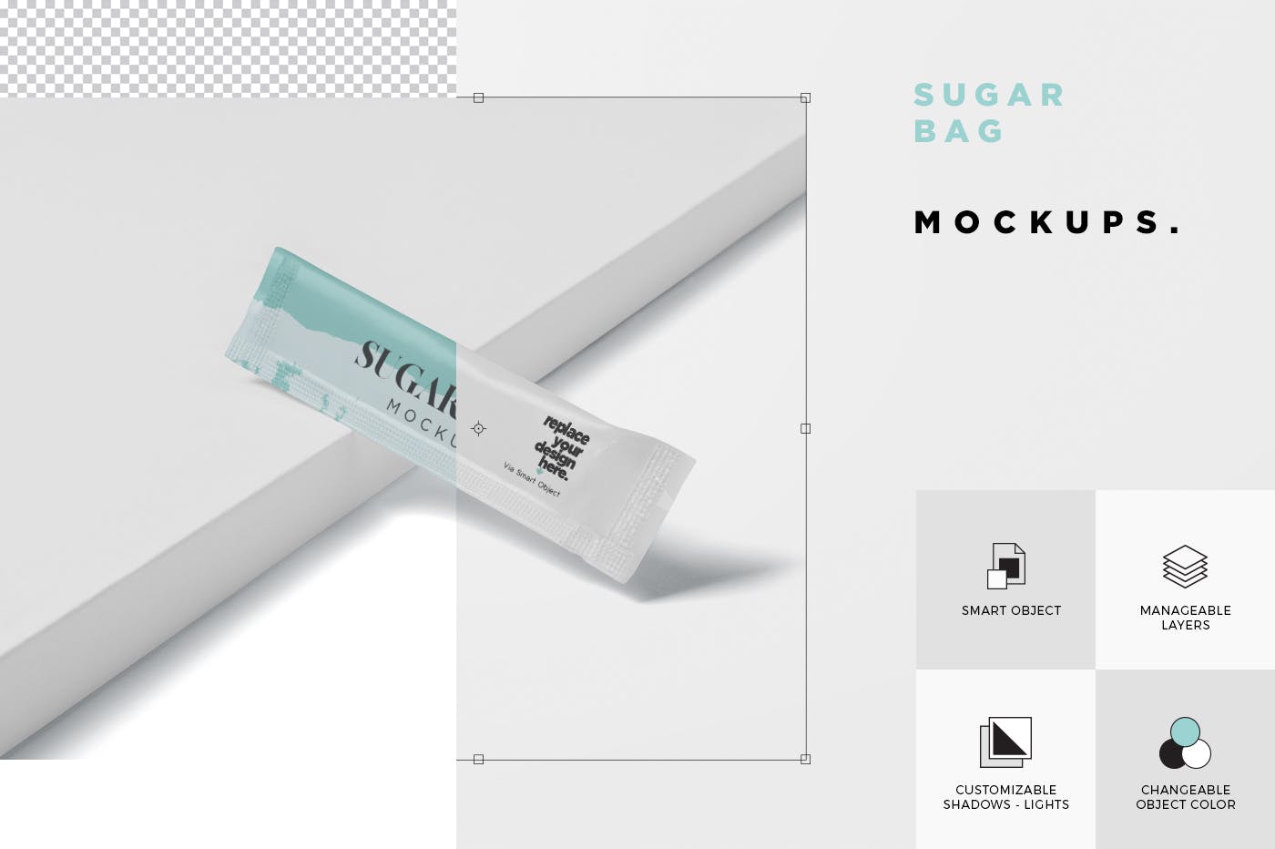 白砂糖长条包装纸袋外观设计图素材库精选 Sugar Bag Mockup – Slim Rectangle插图(5)