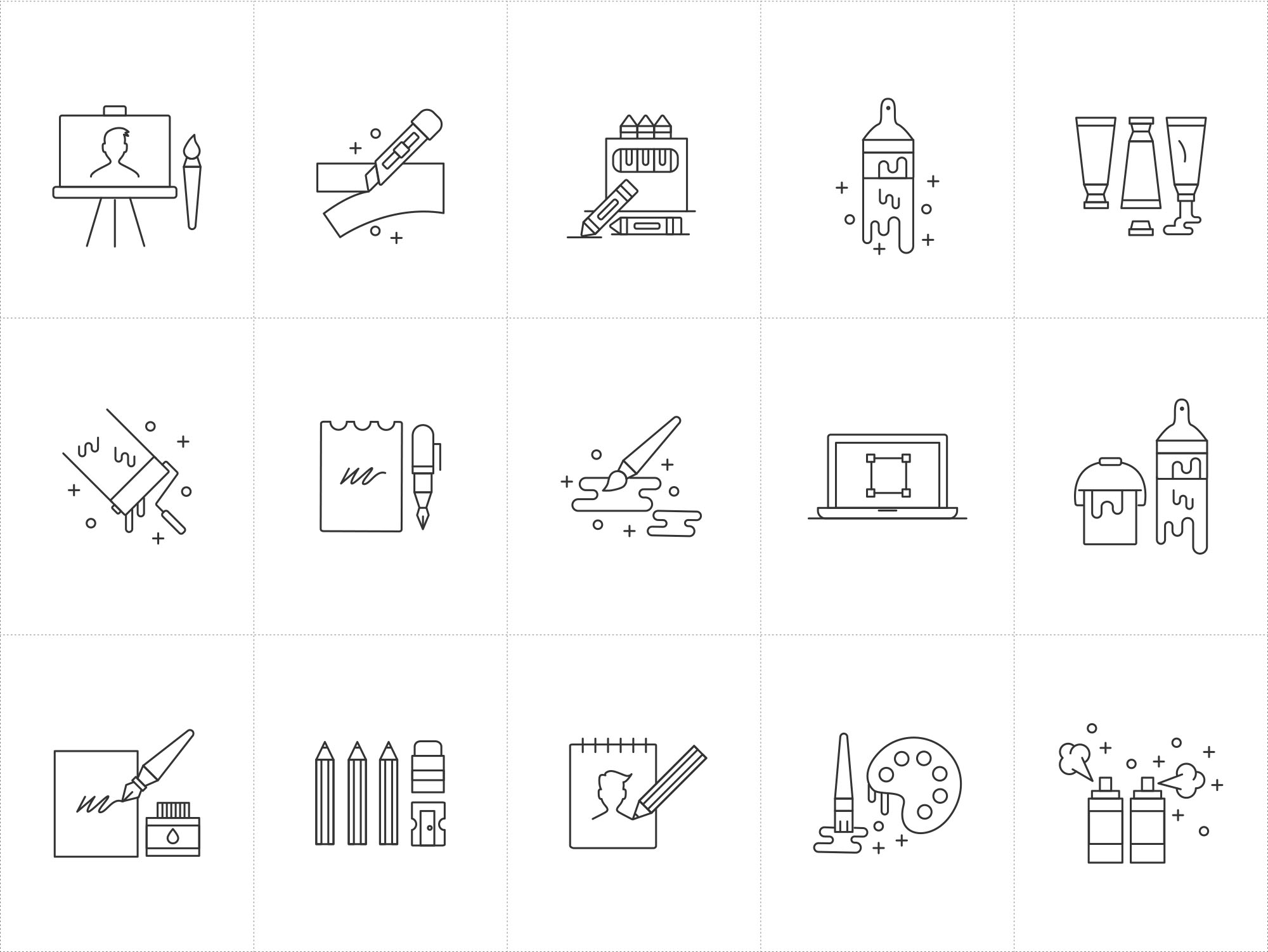 设计&艺术创作工具矢量线性16图库精选图标 Design & Art Tools Icon Set插图