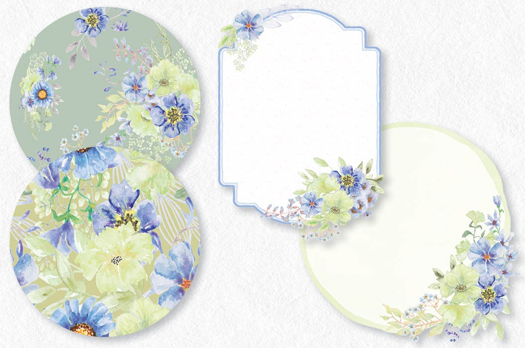 忧郁蓝水彩手绘花卉16设计网精选设计素材 “Moody Blue” Watercolor Bundle插图(6)