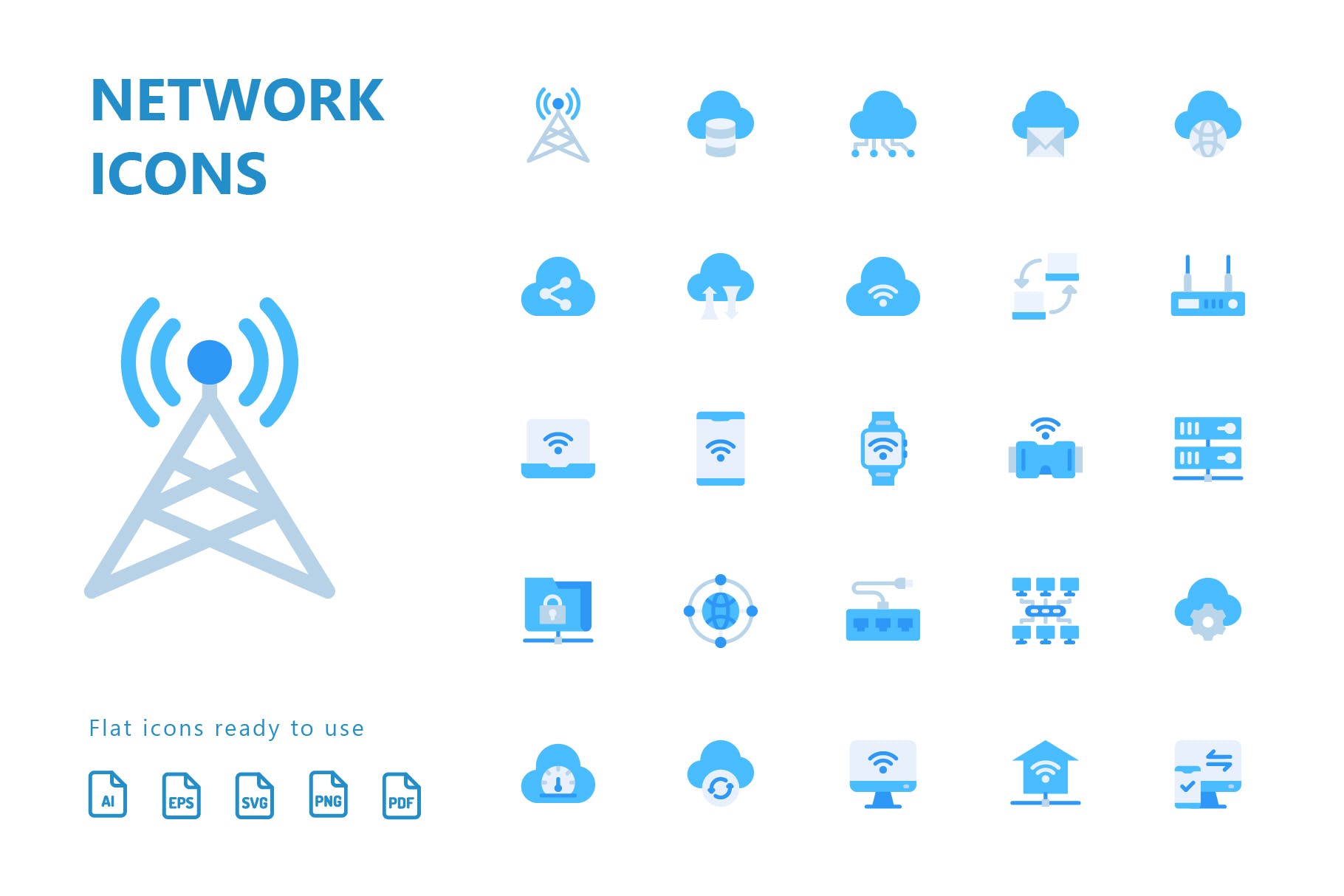 网络科技主题扁平化矢量16设计素材网精选图标 Network Flat Icons插图(1)