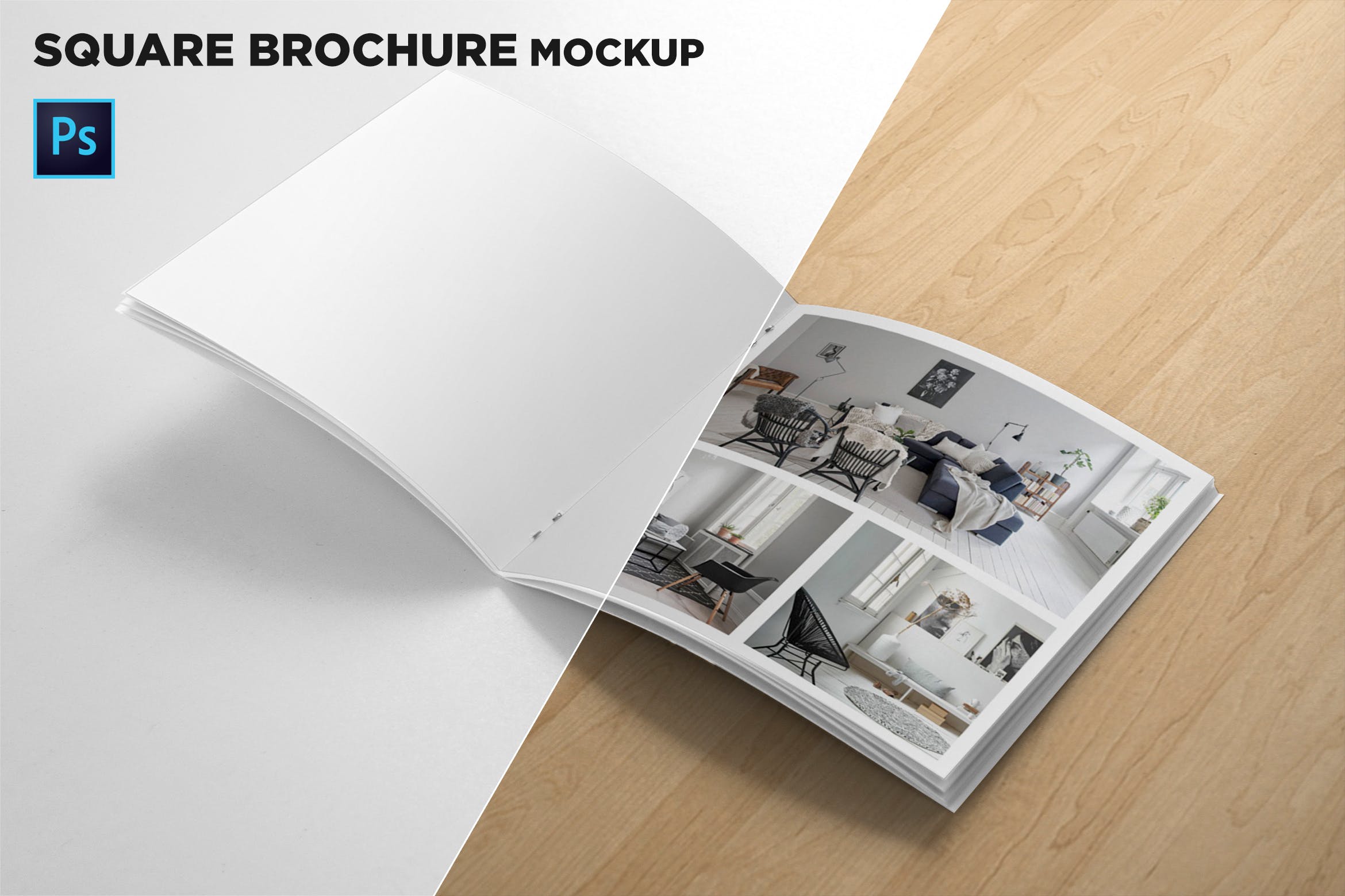 方形画册产品手册内页版式设计特写样机非凡图库精选 Square Brochure Open Pages Mockup插图