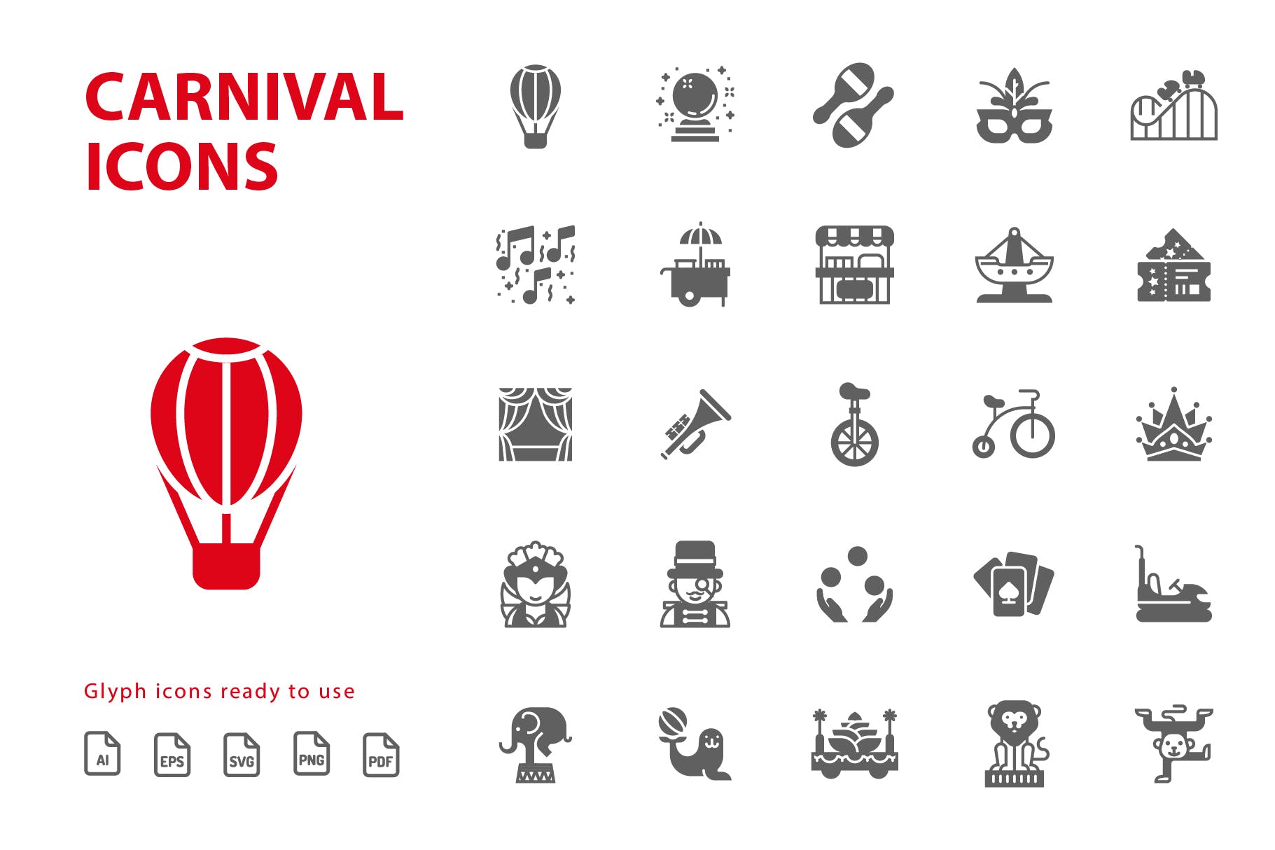 25枚嘉年华主题单色矢量16设计素材网精选图标素材 Carnival Glyph插图(1)