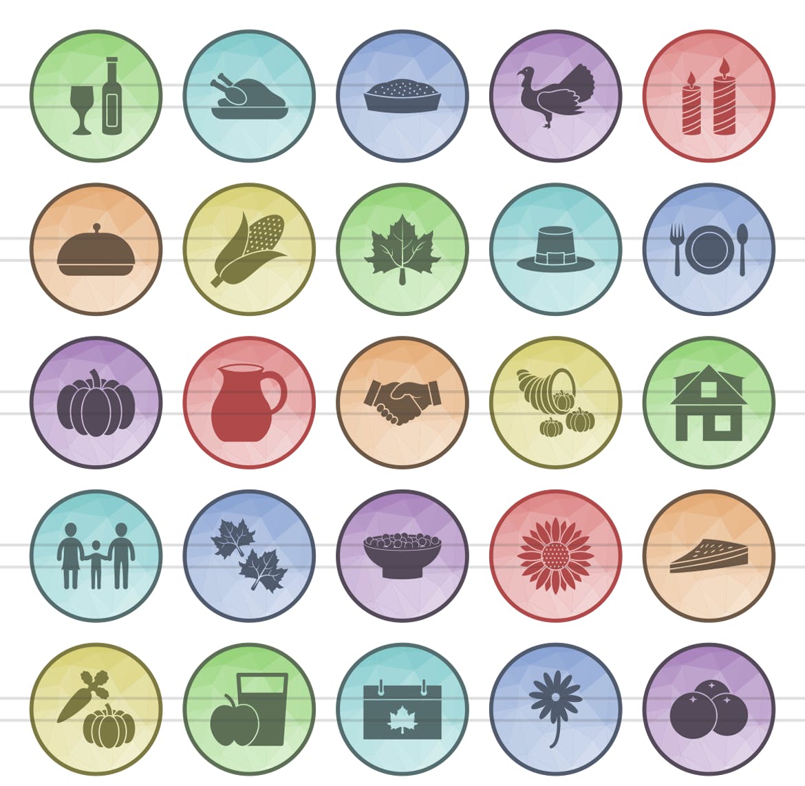50枚感恩节主题圆形16设计素材网精选图标素材 50 Thanksgiving Filled Low Poly Icons插图(1)