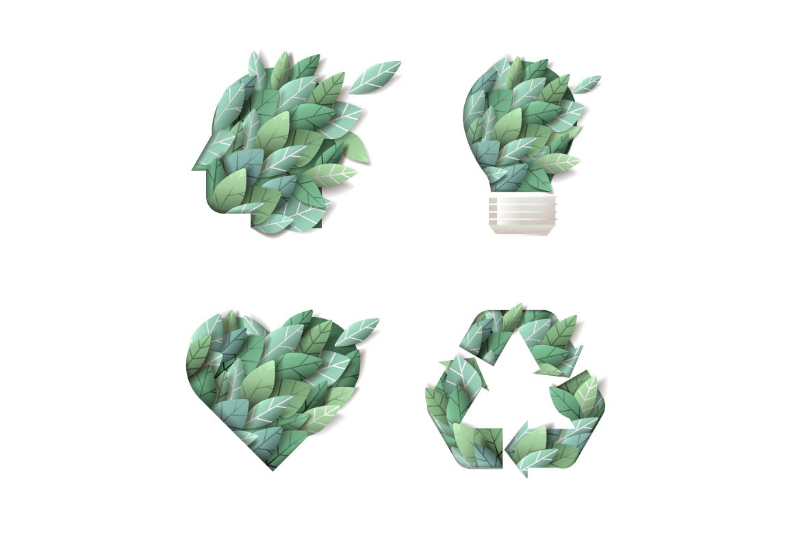 大自然绿色主题概念设计矢量非凡图库精选图标素材 Set of nature concept icons插图(1)