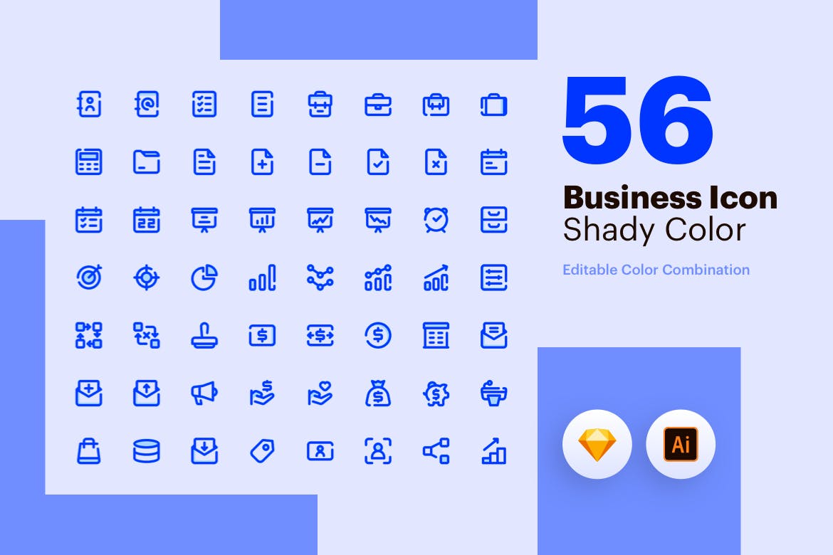 56枚商业主题彩色阴影矢量16图库精选图标素材包 Business Icon – Shady Color插图(1)