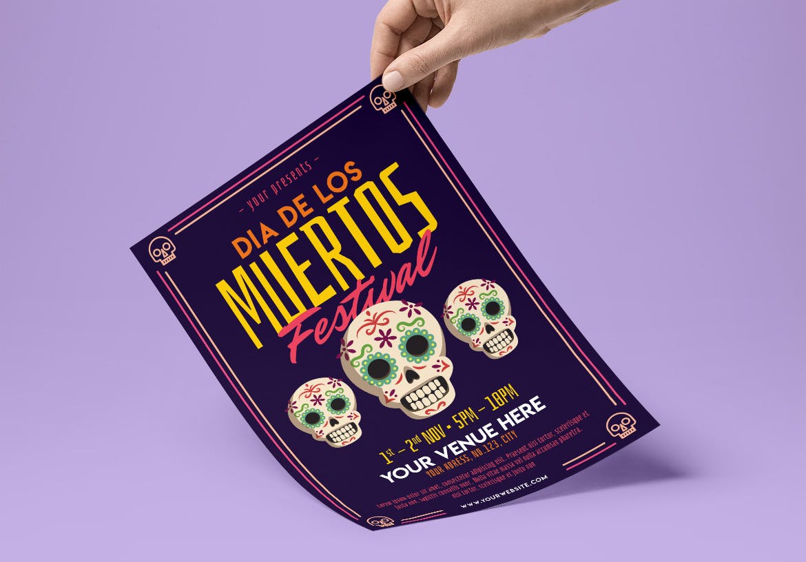 墨西哥亡灵节庆祝活动海报传单素材中国精选PSD模板 Dia de los Muertos Flyer插图(1)