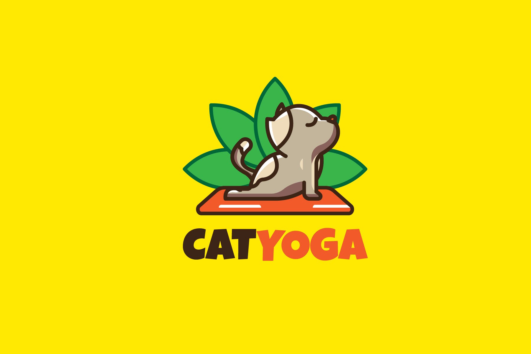瑜伽猫咪卡通形象瑜伽品牌Logo设计素材库精选模板 CAT YOGA – Mascot & Esport Logo插图