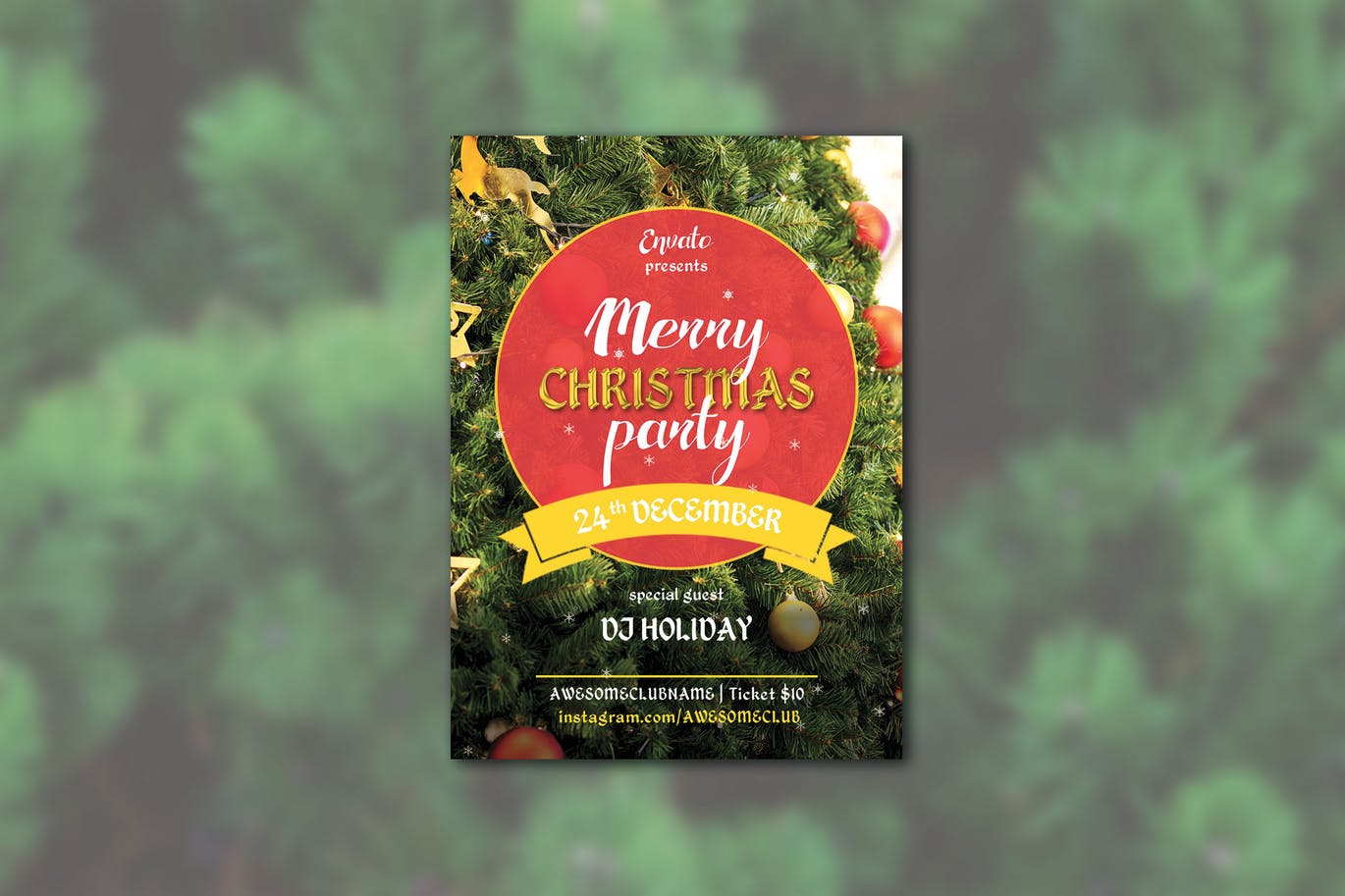 圣诞树背景圣诞节主题传单版式设计模板 Merry Cristmas Party Flyer插图