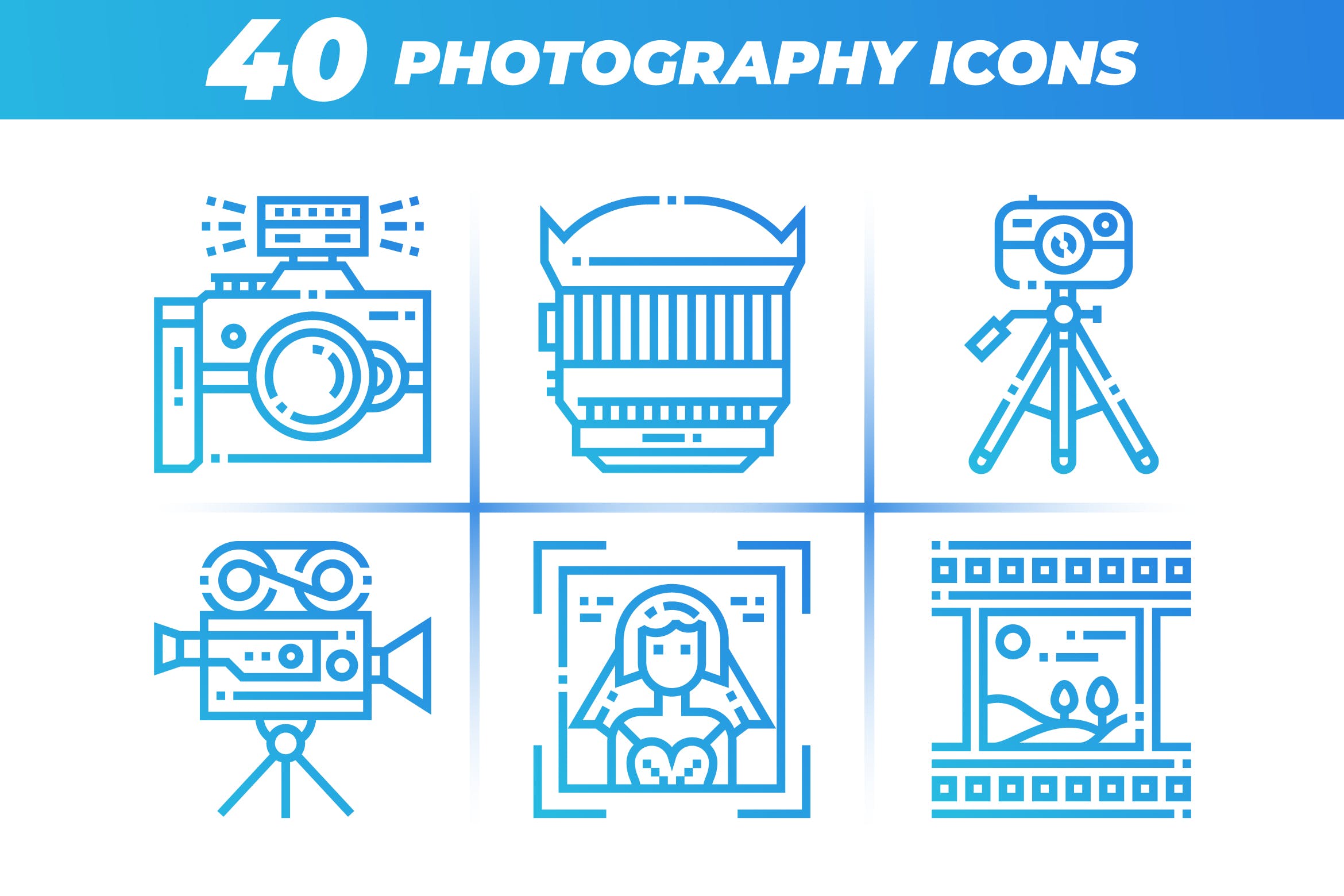 40枚摄像摄影主题矢量线性亿图网易图库精选图标 40 Photography Icons插图