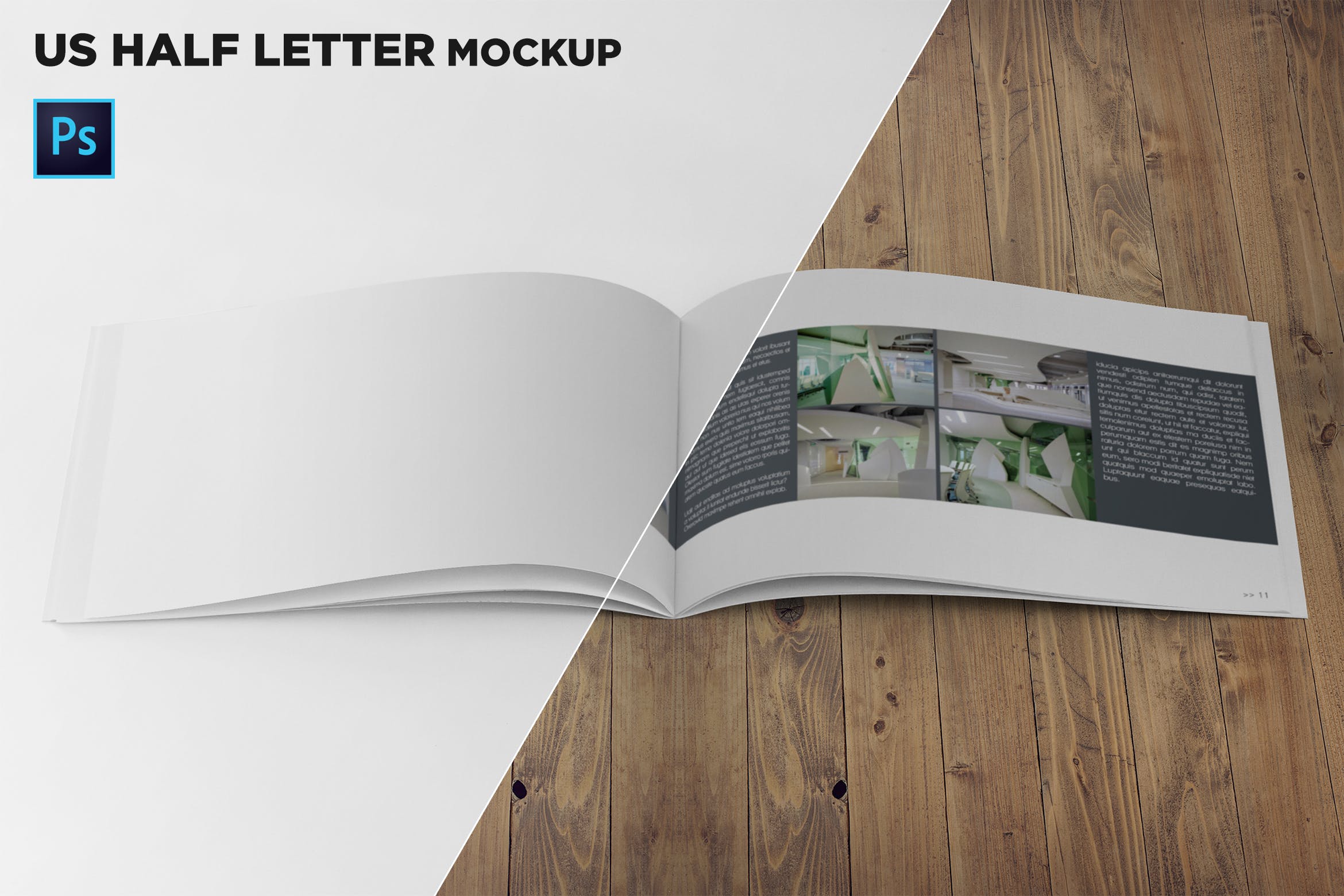 美国信纸规格宣传册内页版式设计前视图样机素材库精选 US Half Letter Brochure Mockup Front View插图