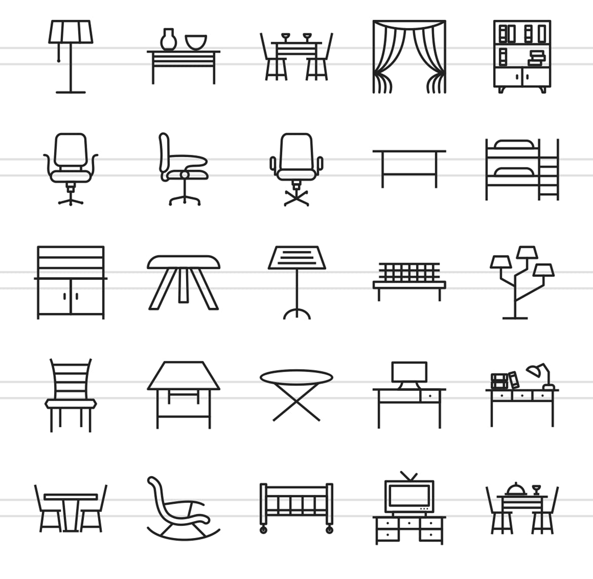 50枚家具系列线性亿图网易图库精选图标 II 50 Furniture Line Icons Season II插图(2)