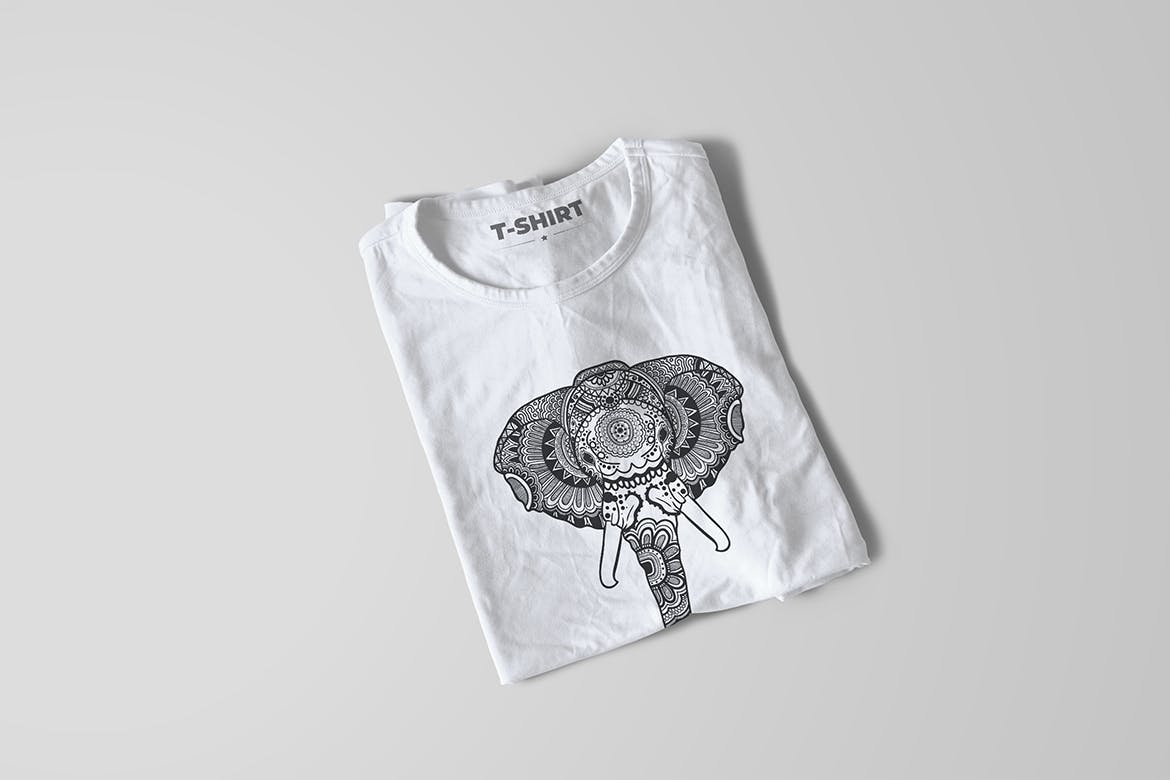 大象-曼陀罗花手绘T恤印花图案设计矢量插画素材库精选素材 Elephant Mandala T-shirt Design Illustration插图(1)
