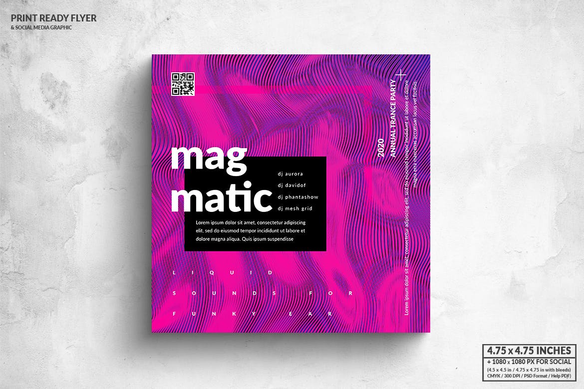 彩色岩浆风格音乐主题传单&社交广告图设计模板 Magmatic Music Square Flyer & Social Media Post插图(1)