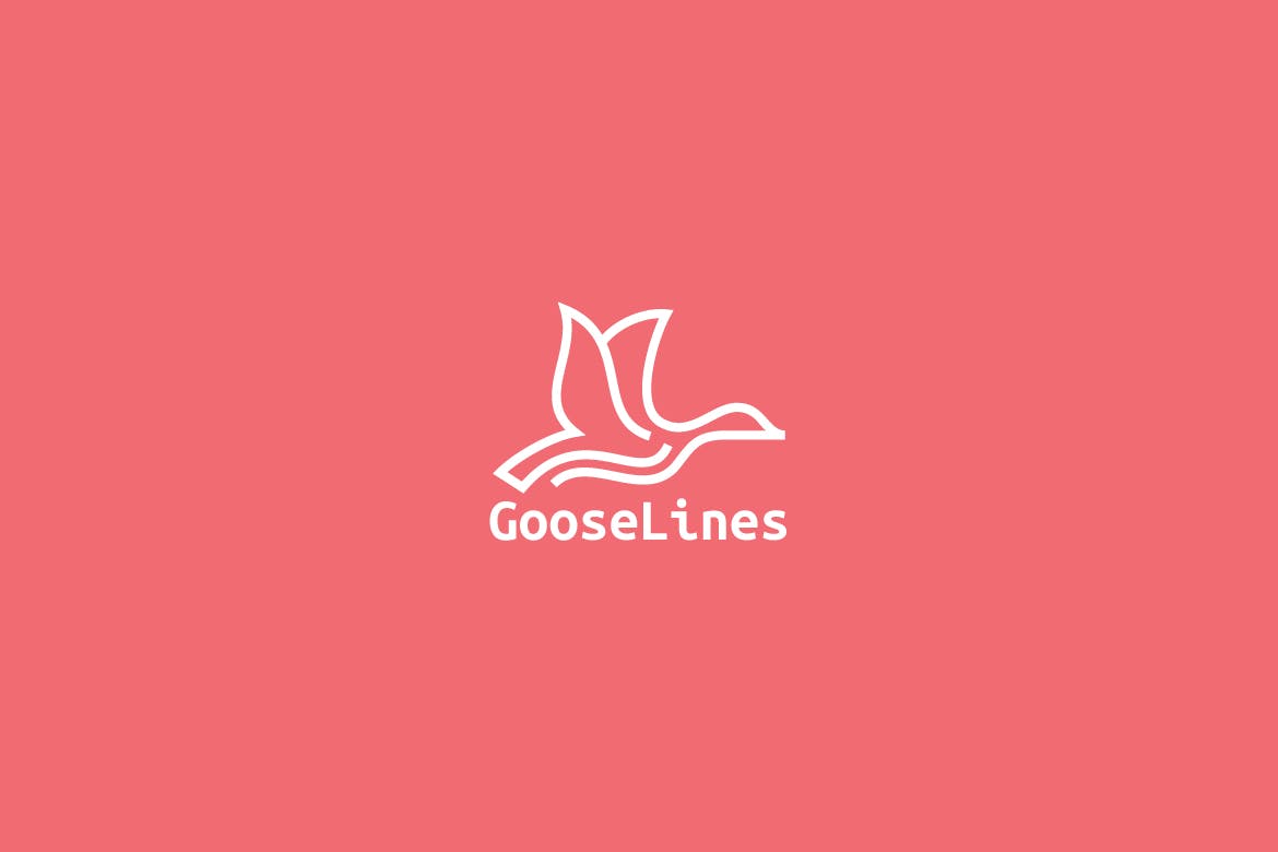 天鹅简笔画线条图形Logo设计素材库精选模板 Goose Lines Logo插图(1)