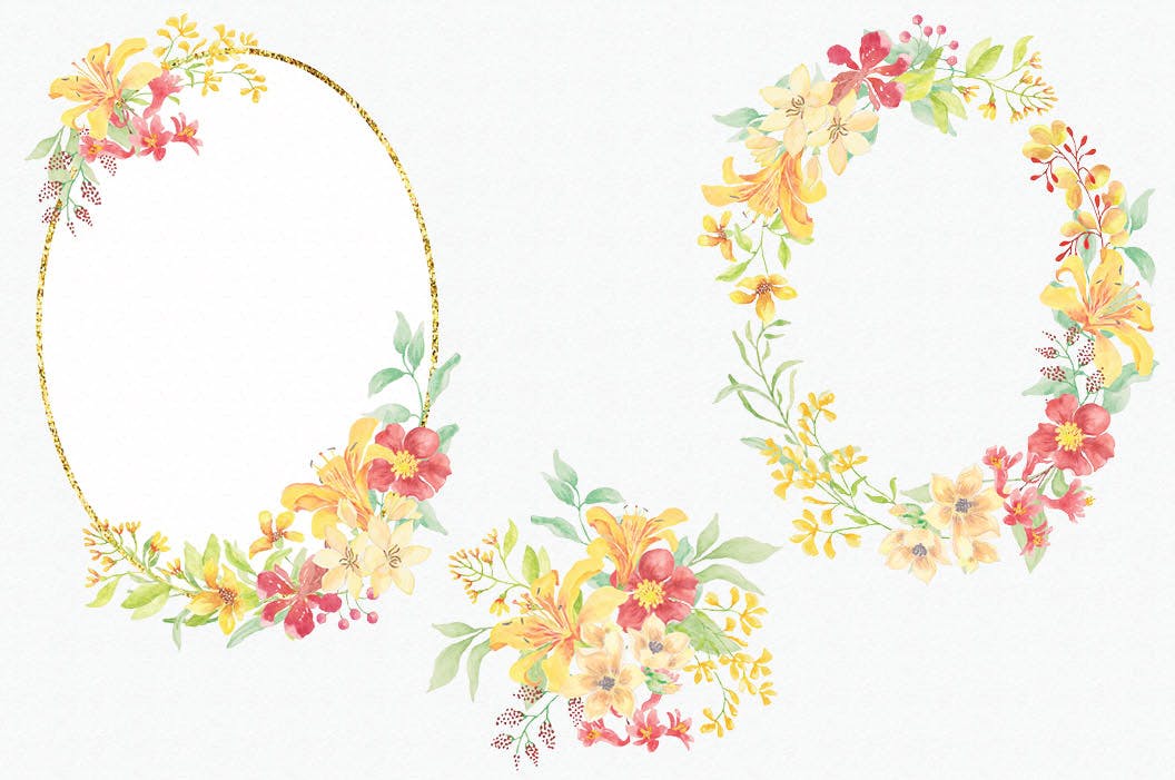 阳光明媚风格水彩花卉手绘图案剪贴画16图库精选PNG素材 Sunny Flowers: Watercolor Clip Art Mini Bundle插图(3)