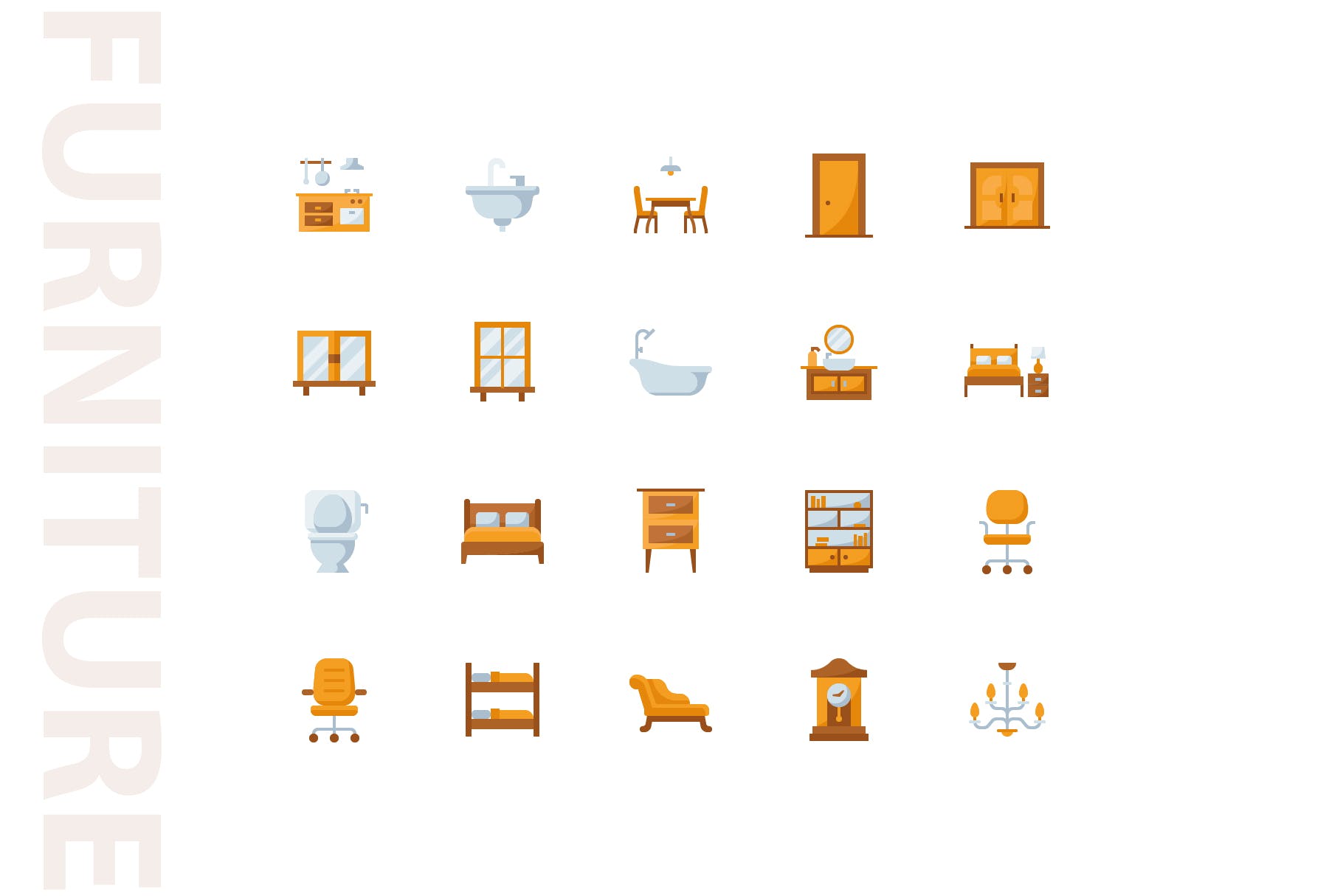 20枚家具主题扁平设计风格矢量素材天下精选图标v1 Furniture Flat Part 1插图(3)