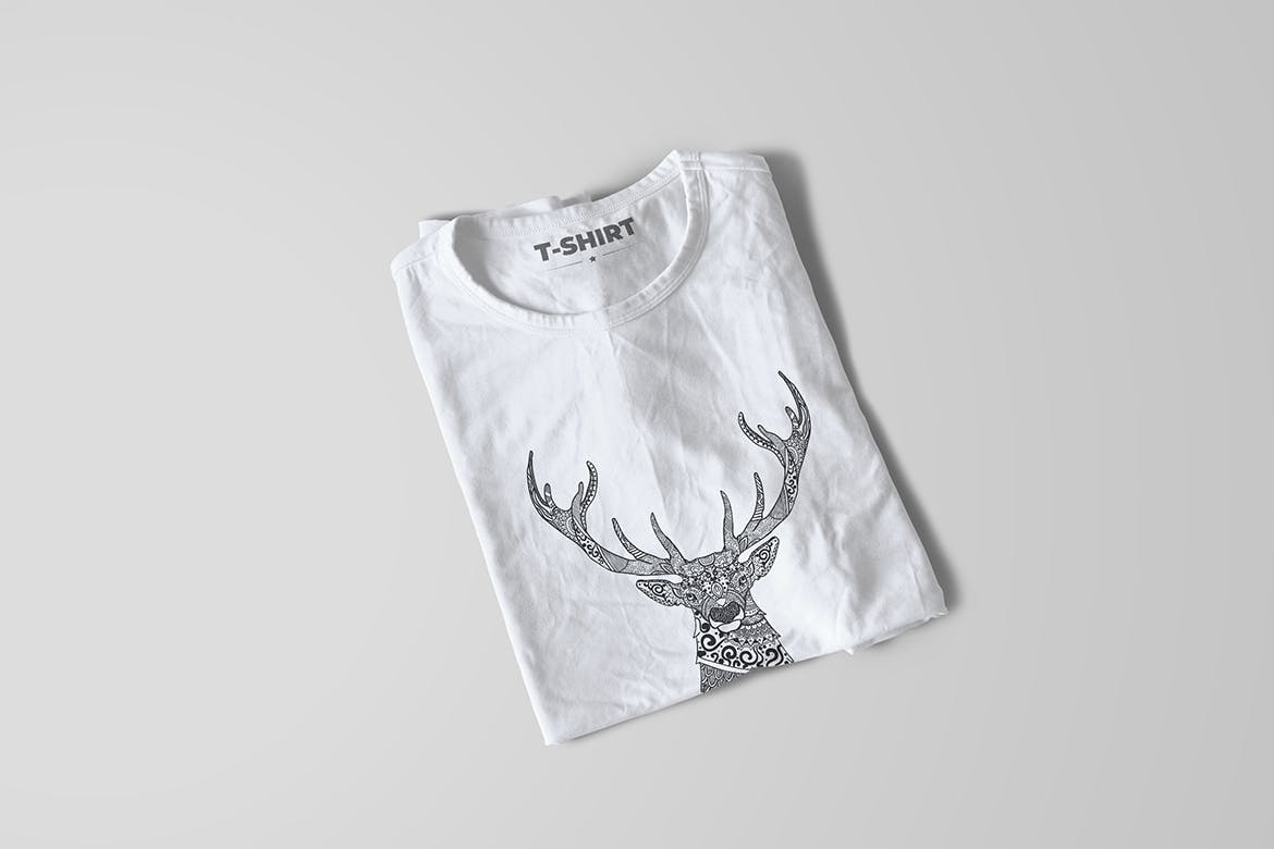 鹿-曼陀罗花手绘T恤印花图案设计矢量插画16图库精选素材 Deer Mandala T-shirt Design Vector Illustration插图(1)