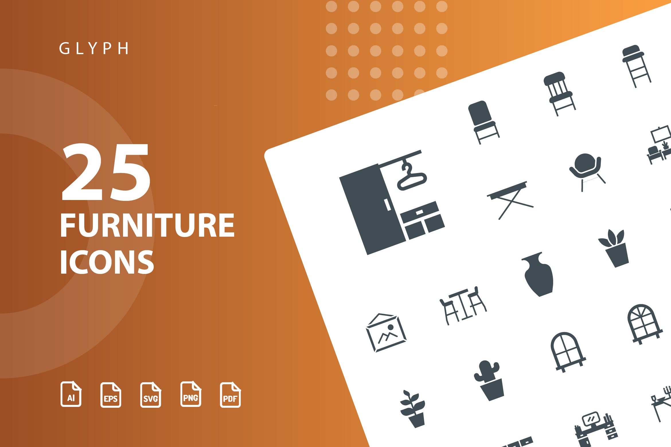 25枚家具主题矢量轮廓非凡图库精选图标v3 Furniture Glyph Part 3插图